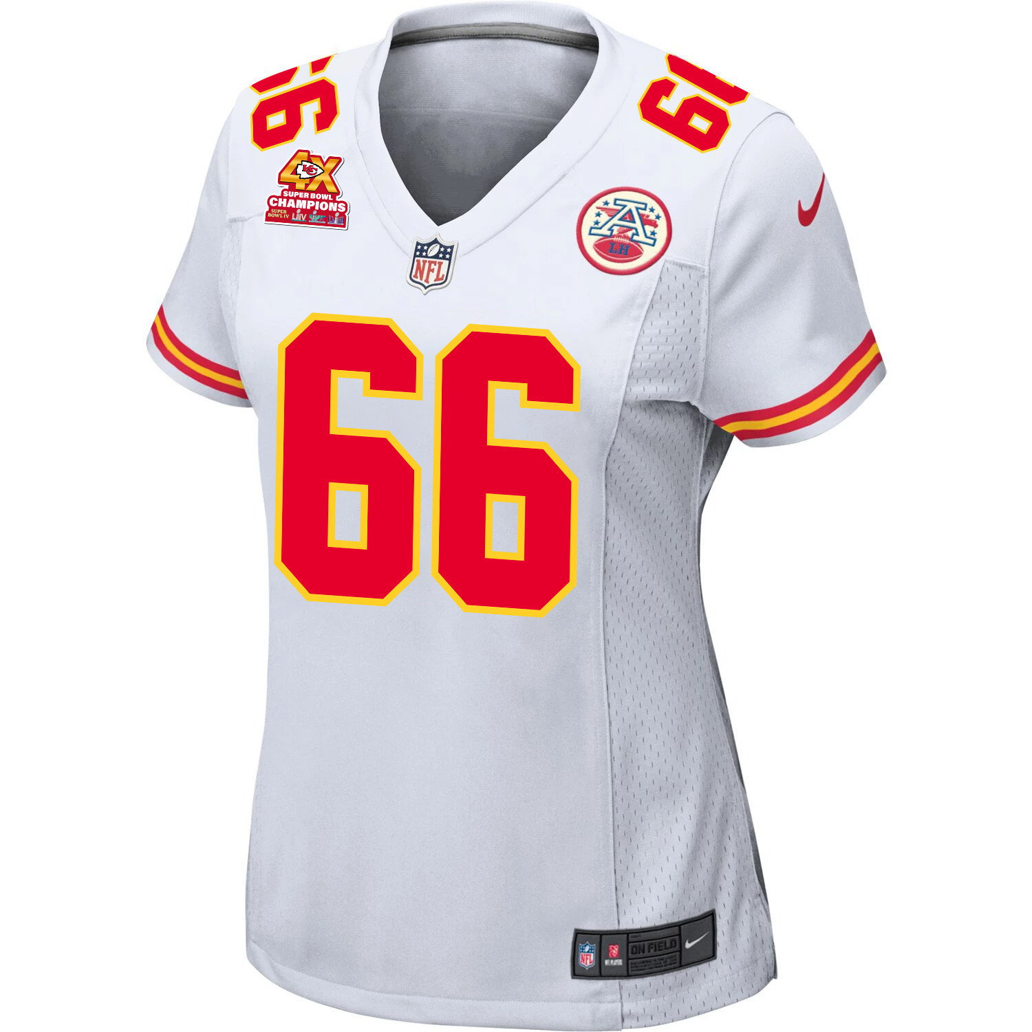 Mike Caliendo 66 Kansas City Chiefs Super Bowl LVIII Champions 4X Game White NFL Jersey Women's