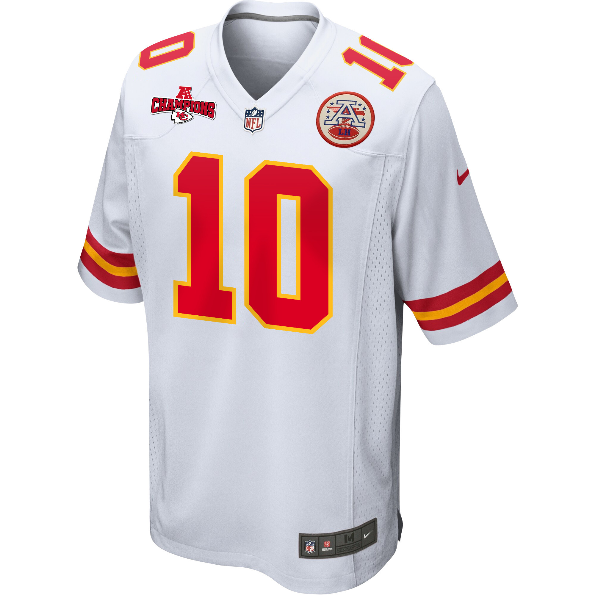 Isiah Pacheco 10 Kansas City Chiefs AFC Champions Patch Game White NFL Jersey Men's