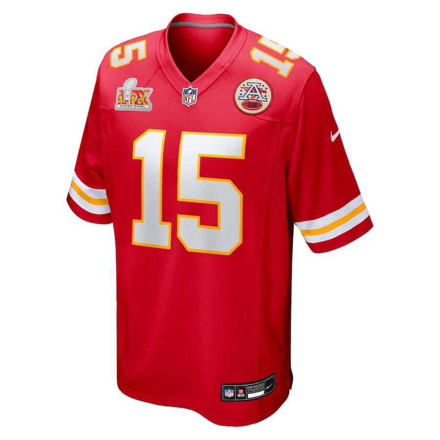 Patrick Mahomes 15 Kansas City Chiefs Super Bowl LIX Game Red NFL Jersey Men's