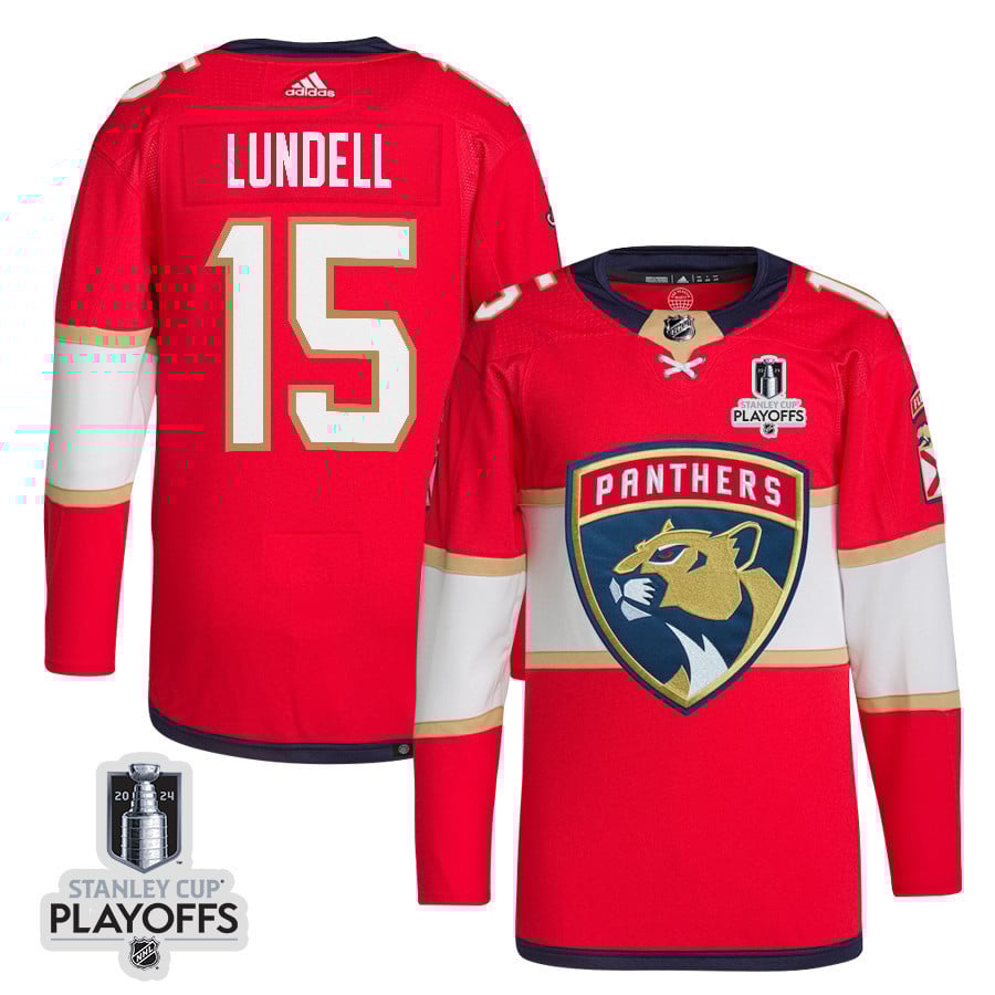 Anton Lundell 15 Florida Panthers 2024 Playoffs Patch Home Red NHL Jersey Men's