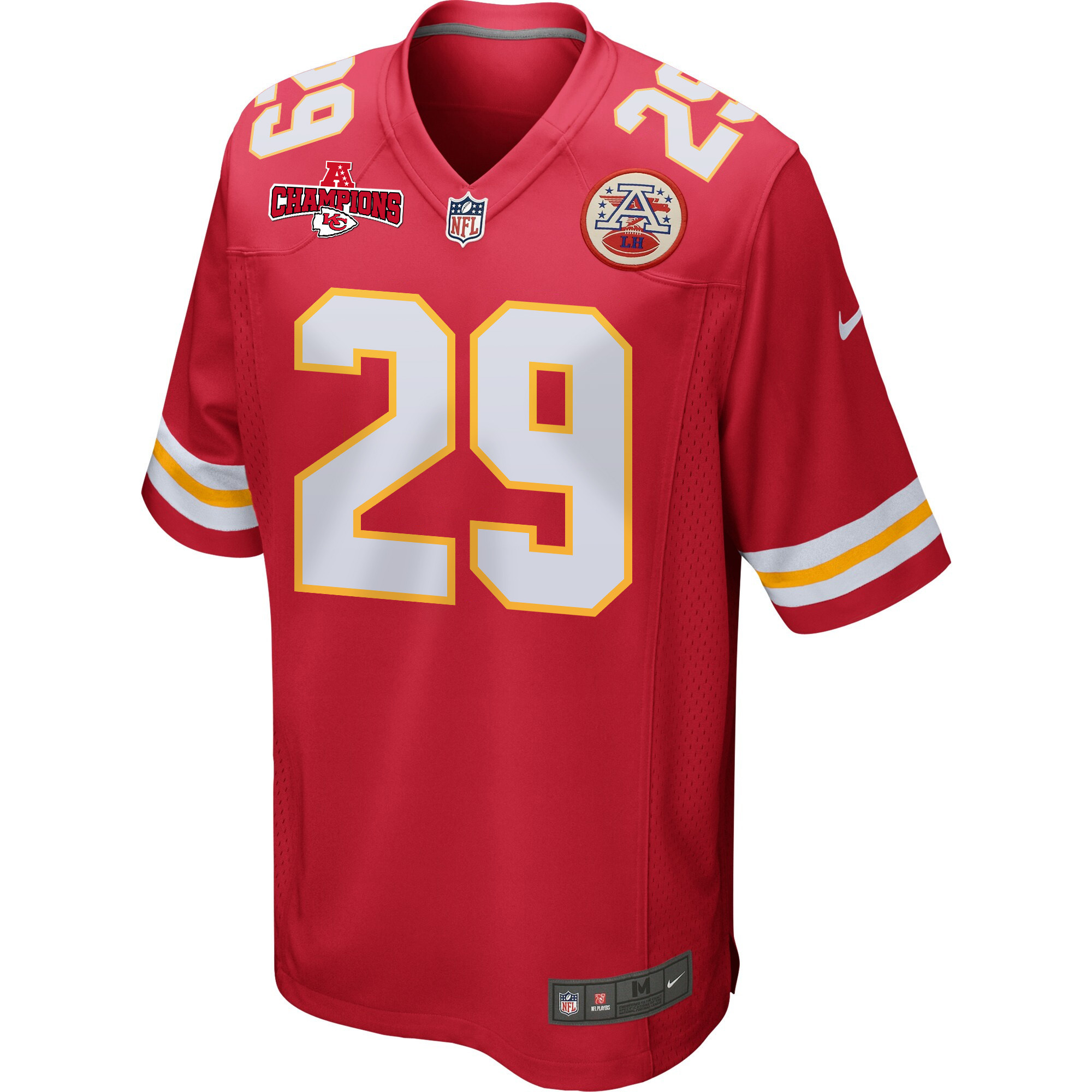 La'Mical Perine 29 Kansas City Chiefs AFC Champions Patch Game Red NFL Jersey Men's