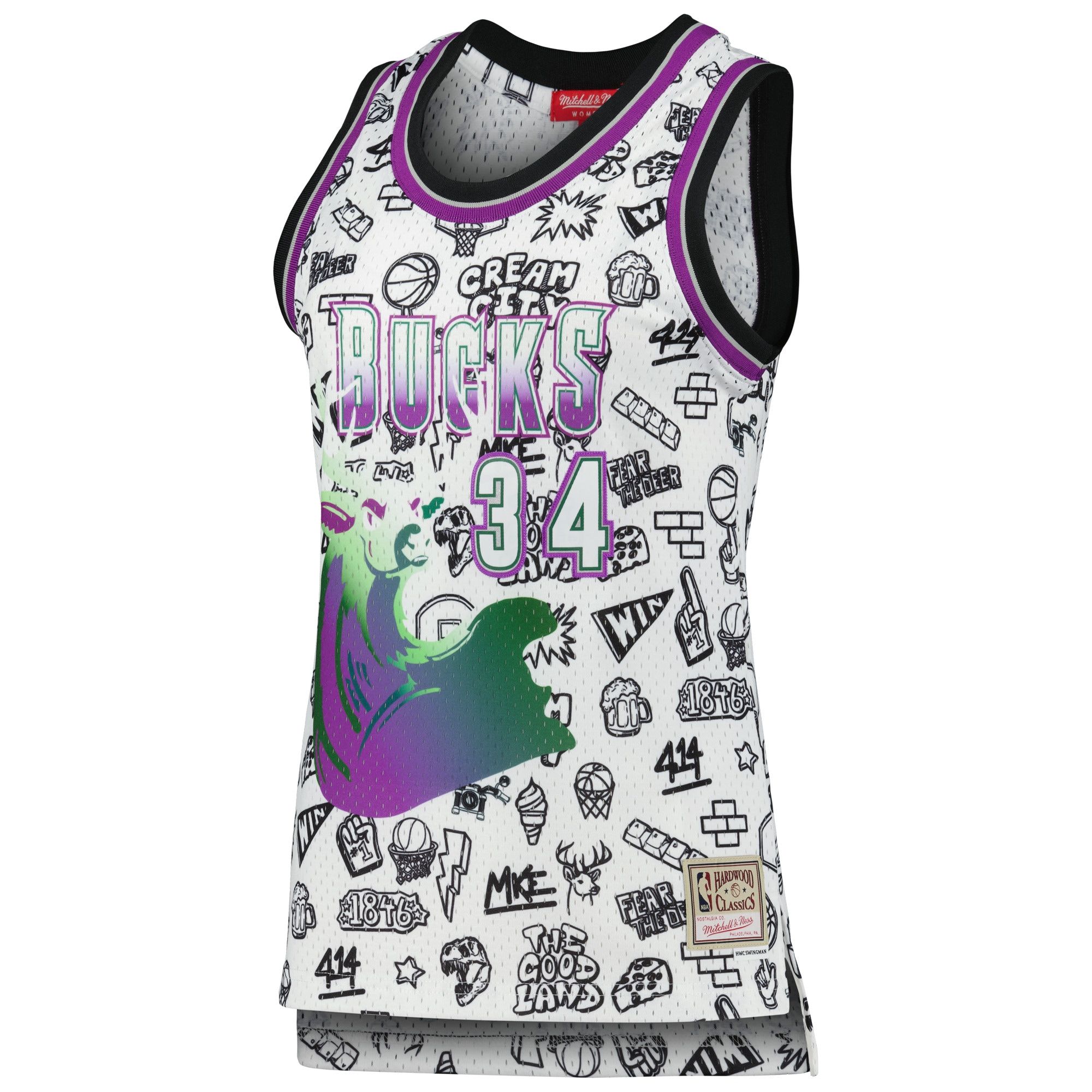 Mitchell Ness Ray Alle White Milwaukee Bucks 1996 Doodle Swingman NBA Jersey Women's