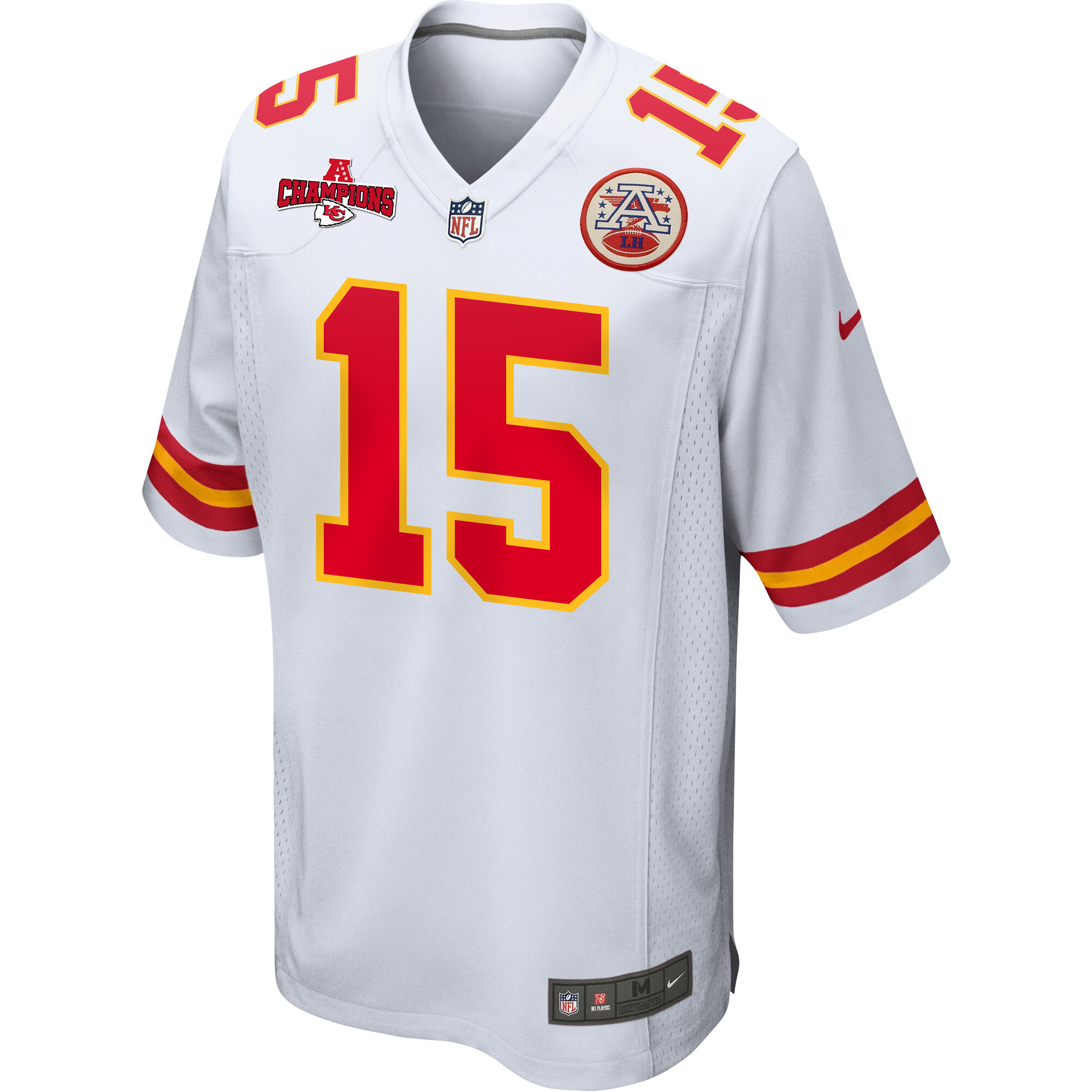 Patrick Mahomes 15 Kansas City Chiefs AFC Champions Patch Game White NFL Jersey Men's