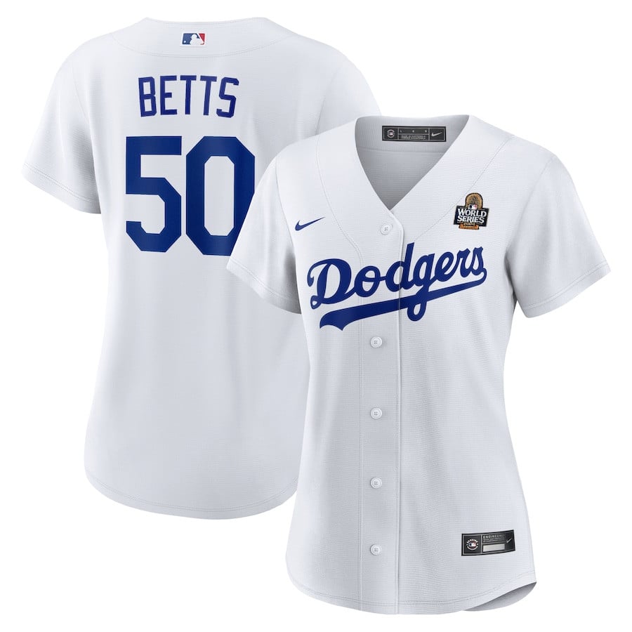 Mookie Betts 50 Los Angeles Dodgers 2024 World Series Home White MLB Jersey Women's