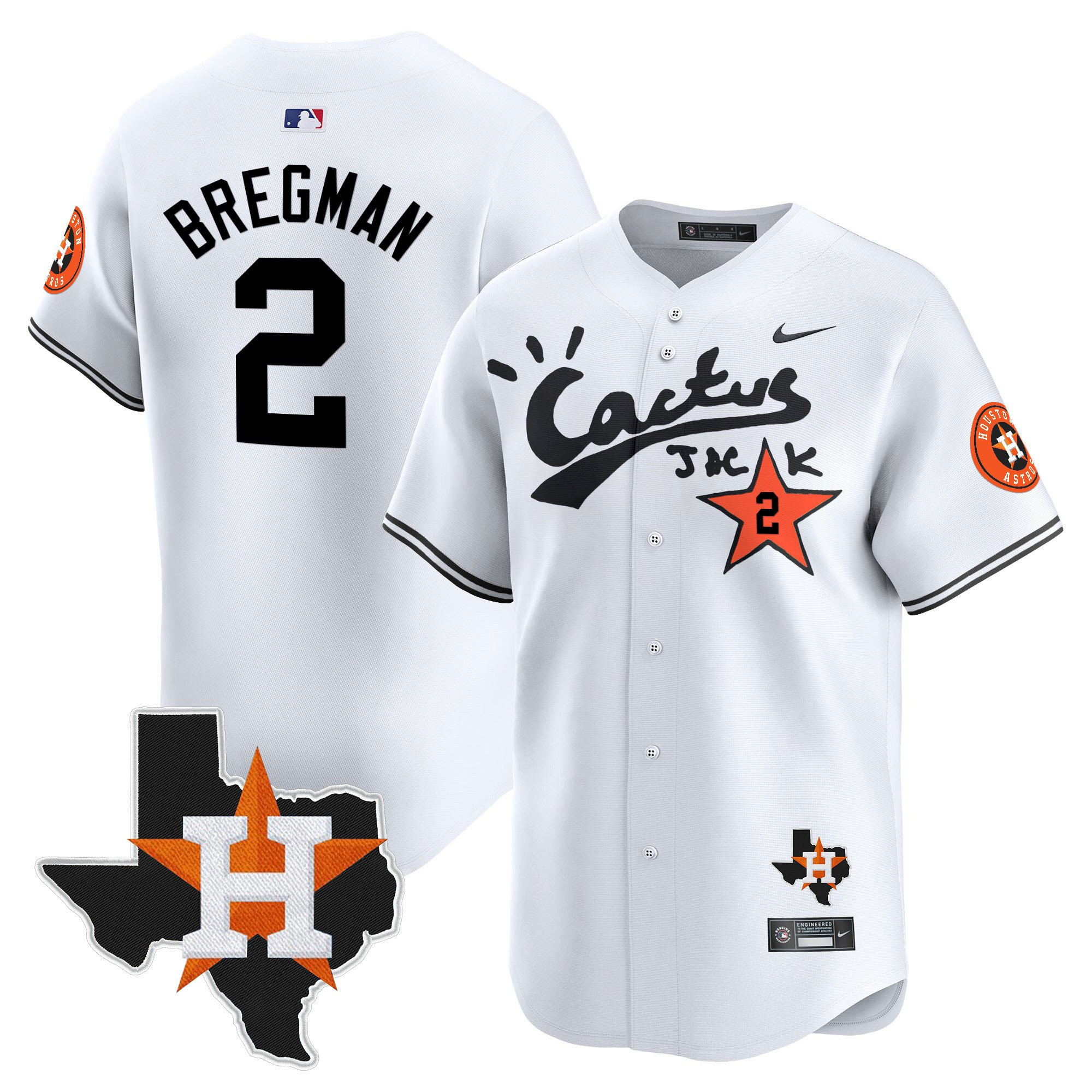 Alex Bregman 2 Houston Astros Cactus Jack Houston Patch Limited White MLB Jersey Men's
