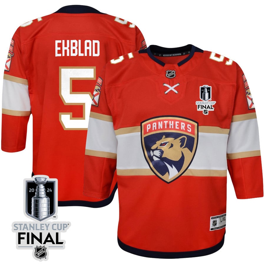 Aaron Ekblad 5 Florida Panthers 2024 STANLEY CUP Final Home Breakaway Red NHL Jersey Youth