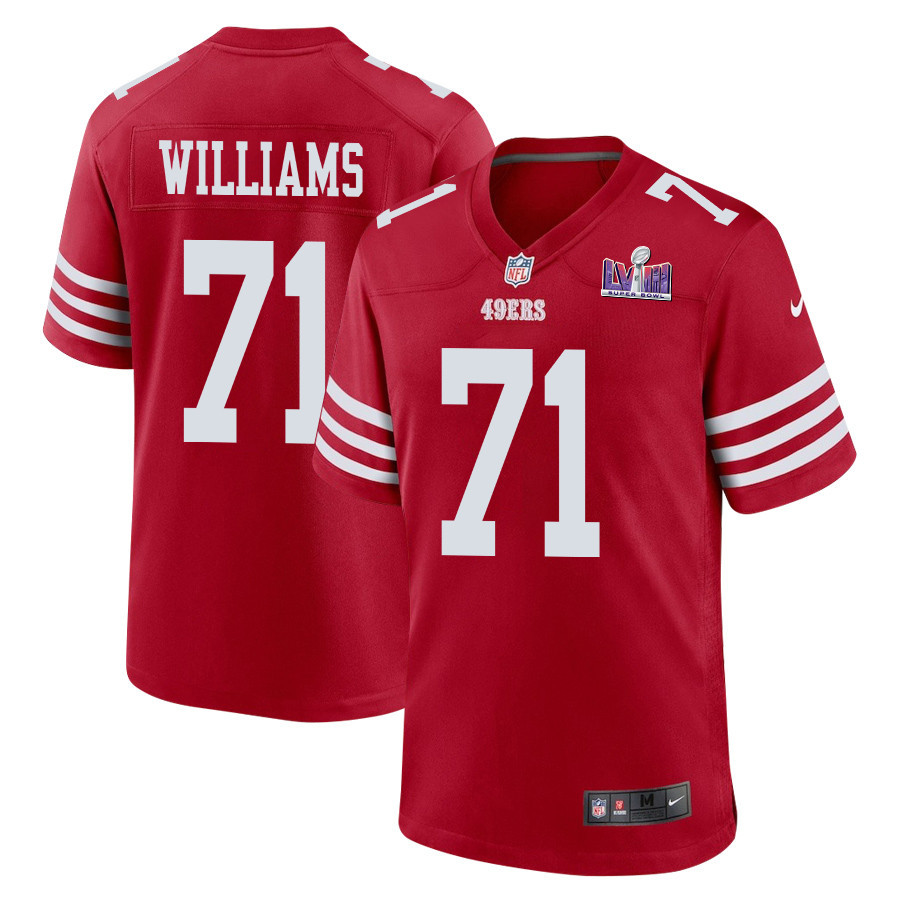 Trent Williams 71 San Francisco 49ers Super Bowl LVIII Patch Game Scarlet NFL Jersey Men's