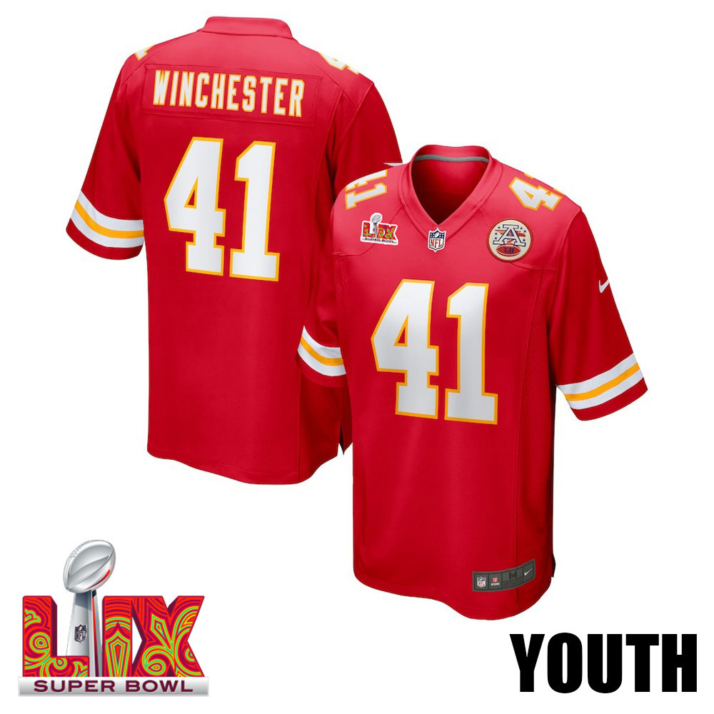 James Winchester #41 Kansas City Chiefs Super Bowl LIX Red NFL Jersey Youth