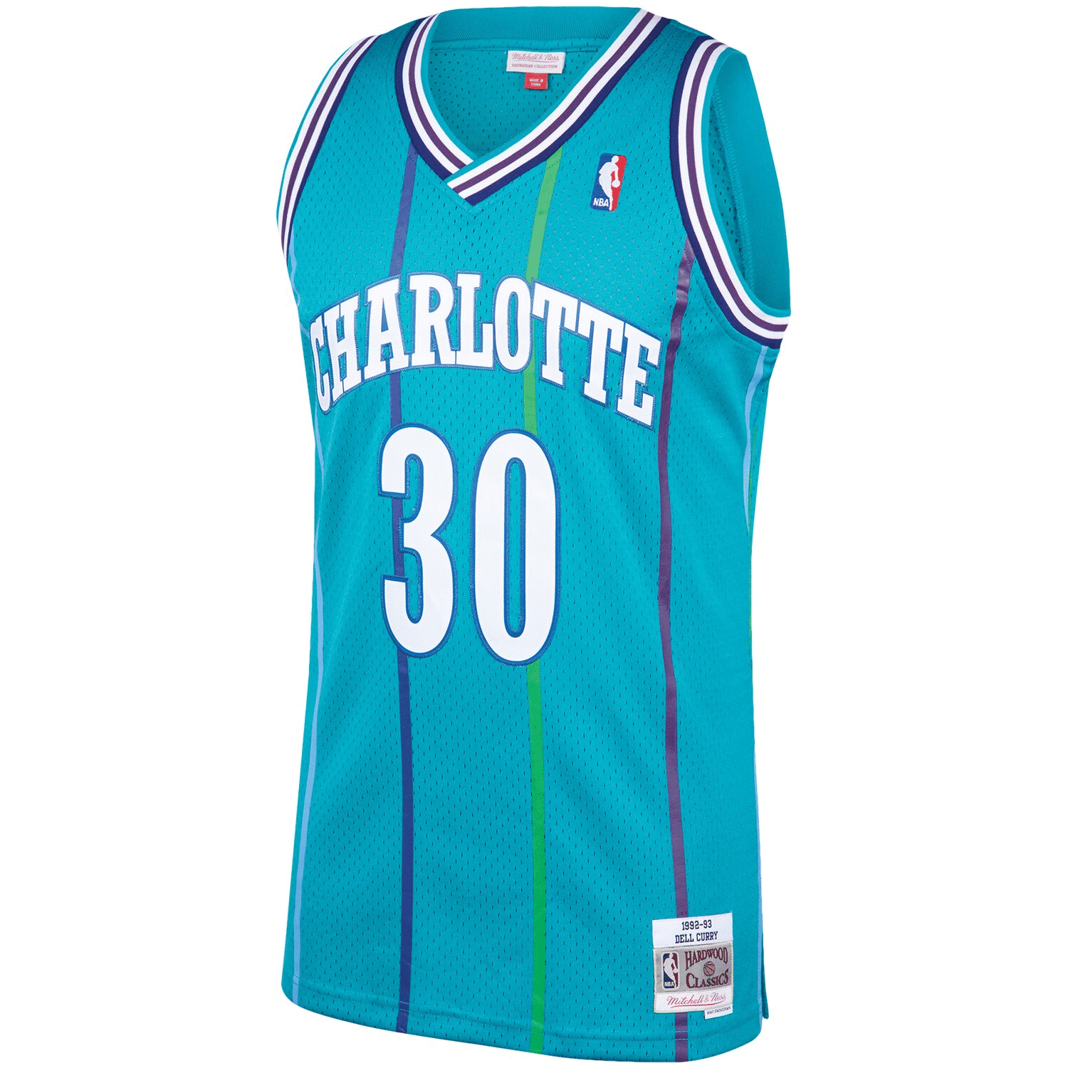 Dell Curry Charlotte Hornets Mitchell Ness 1992-93 Hardwood Classics Swingman Player Teal NBA Jersey Men's