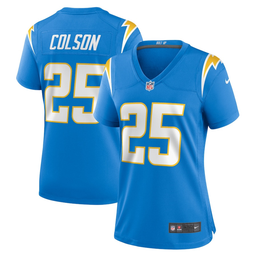 Junior Colson 25 Los Angeles Chargers Game Powder Blue NFL Jersey Women's