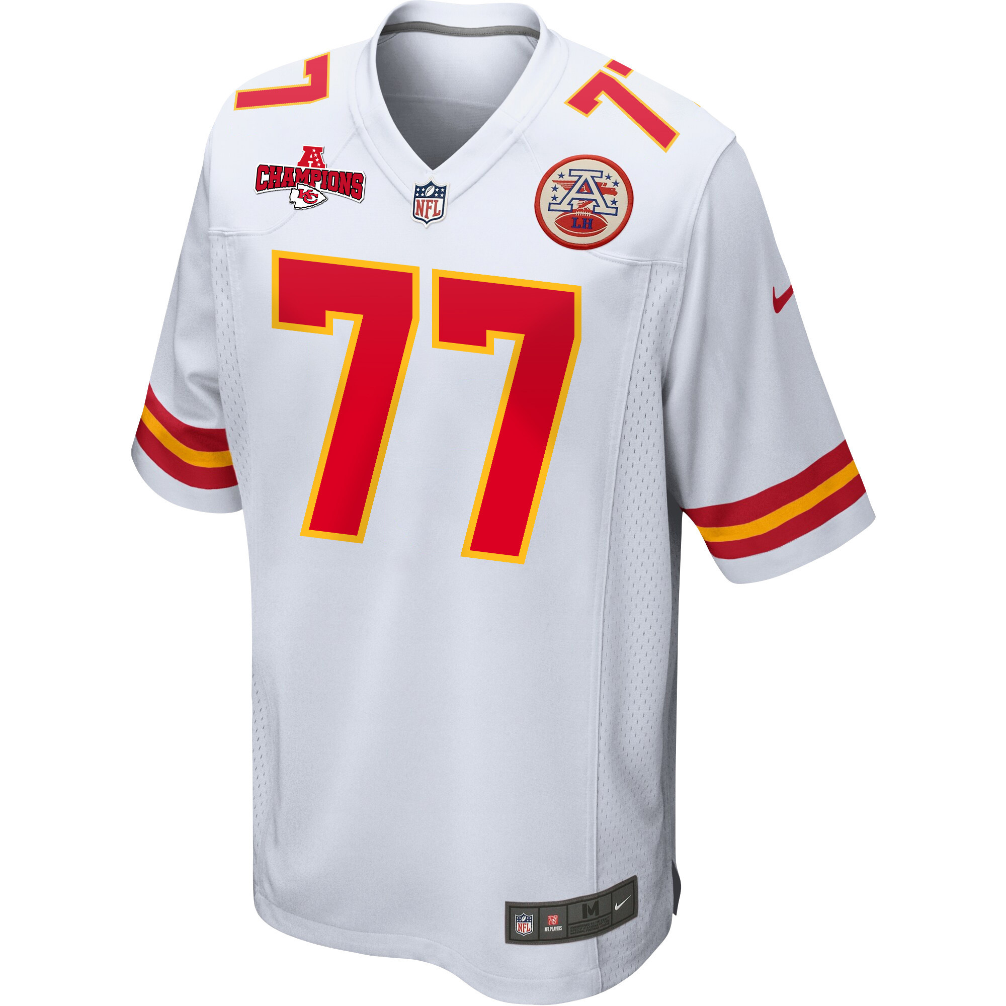 Lucas Niang 77 Kansas City Chiefs AFC Champions Patch Game White NFL Jersey Men's