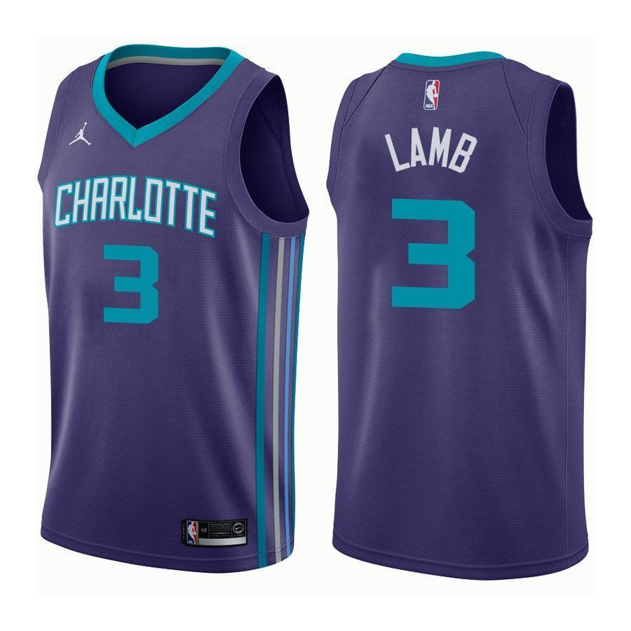 Charlotte Hornets Jeremy Lamb 3 Statet Purple NBA Jersey Men's