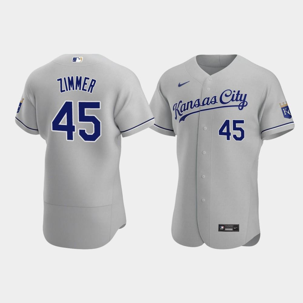 Kyle Zimmer 45 Kansas City Royals Gray Road MLB Jersey Men's