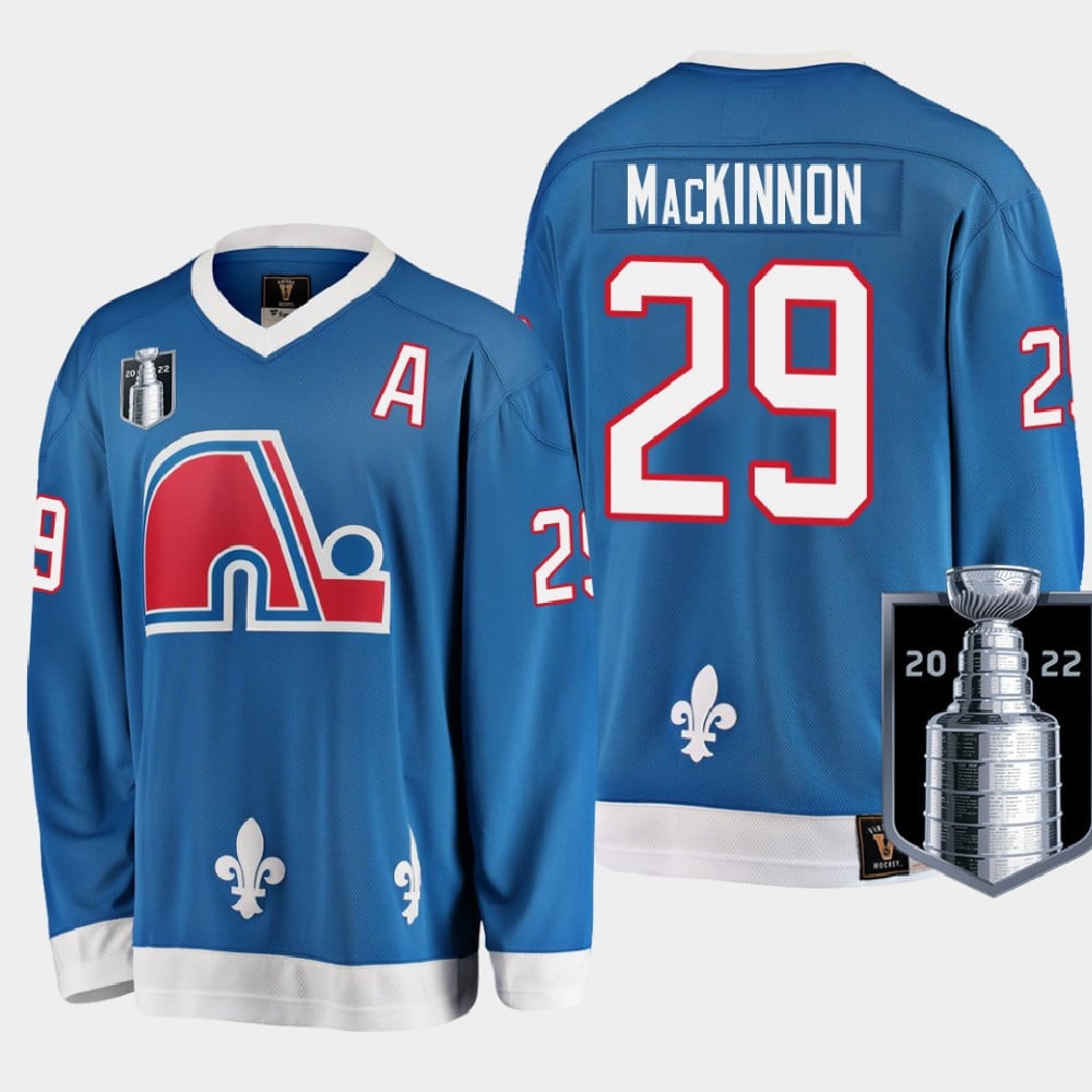 Colorado Avalanche Nathan MacKinnon 29 2022 Western Conference Champs Blue Heritage NHL Jersey Men's
