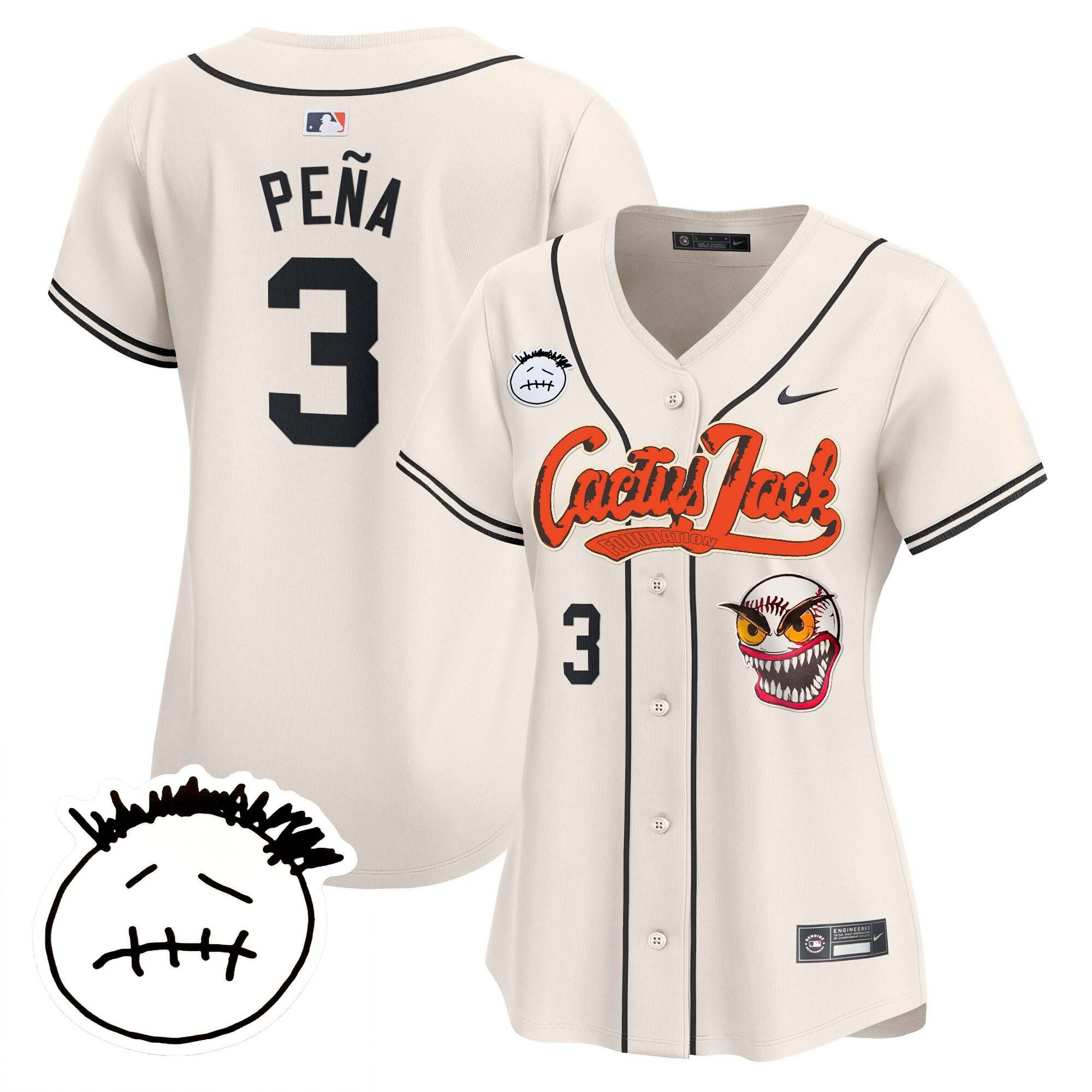 Jeremy Pena 3 Houston Astros Cactus Jack Patch V3 Cream MLB Jersey Women's