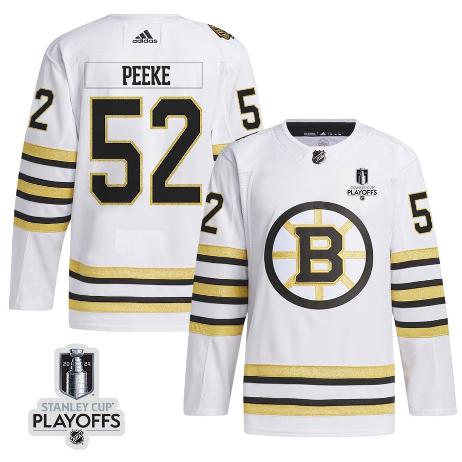 Andrew Peeke 52 Boston Bruins 2024 Playoffs Patch Away White NHL Jersey Men's