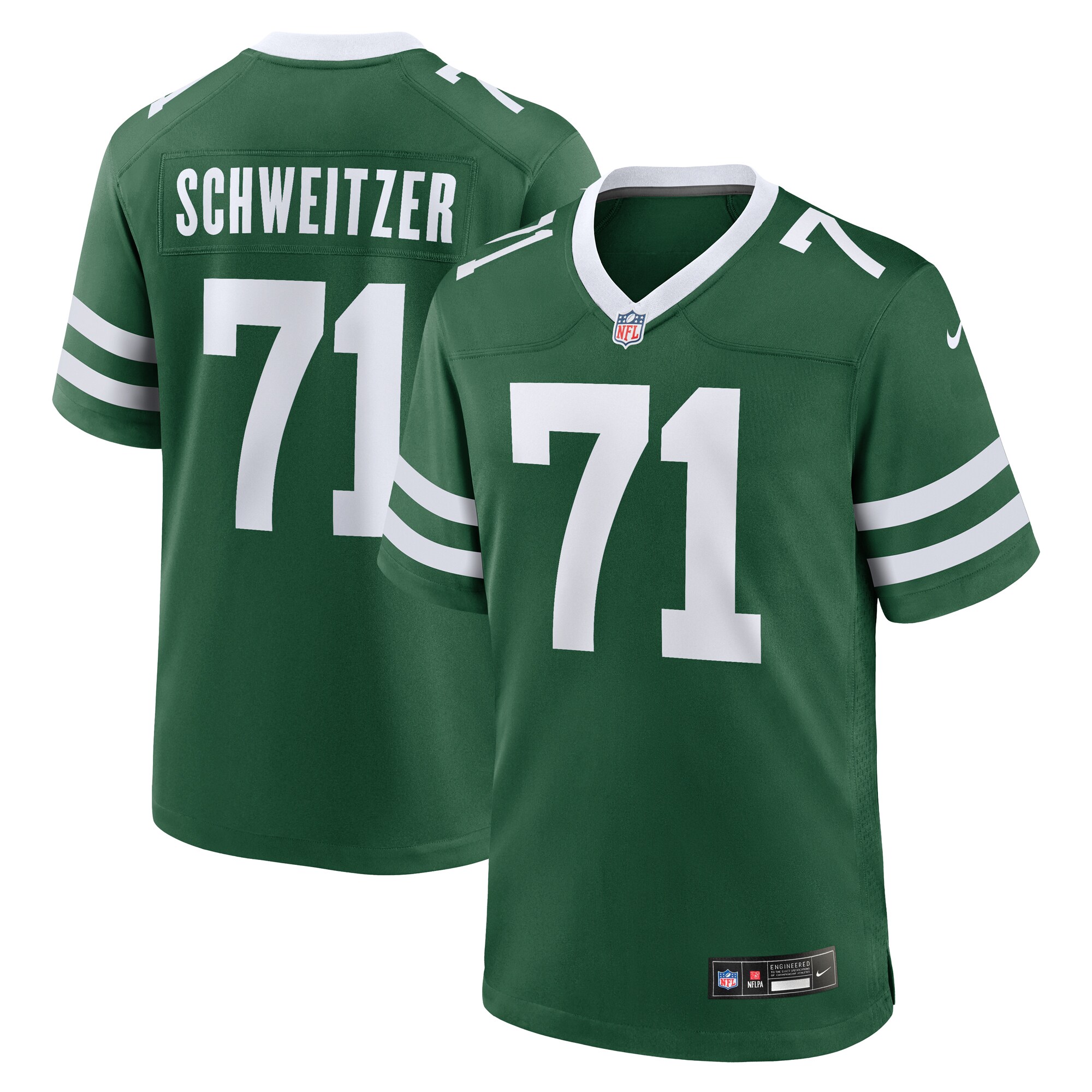 New York Jets Wes Schweitzer Legacy Green Team Game NFL Jersey Men's