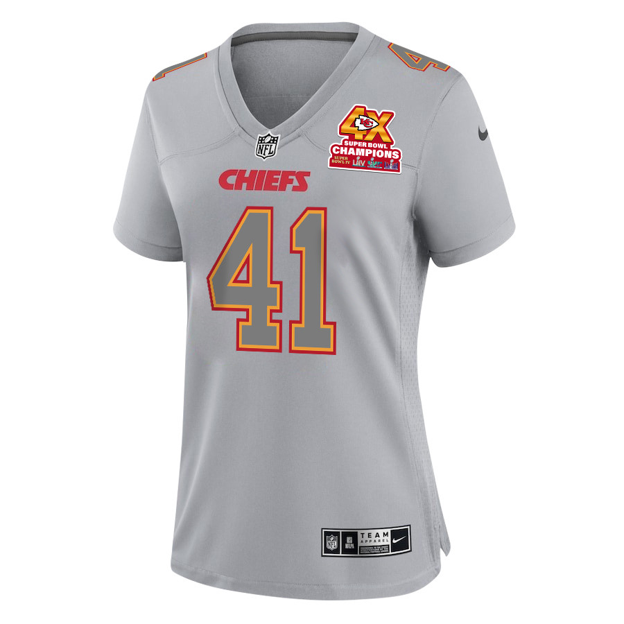 James Winchester 41 Kansas City Chiefs Super Bowl LVIII Champions 4X Atmosphere Fashion Game Gray NFL Jersey Women's