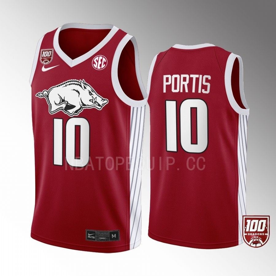 Bobby Portis 10 Arkansas Razorbacks Red 100 Season College NCAA Jersey Men's