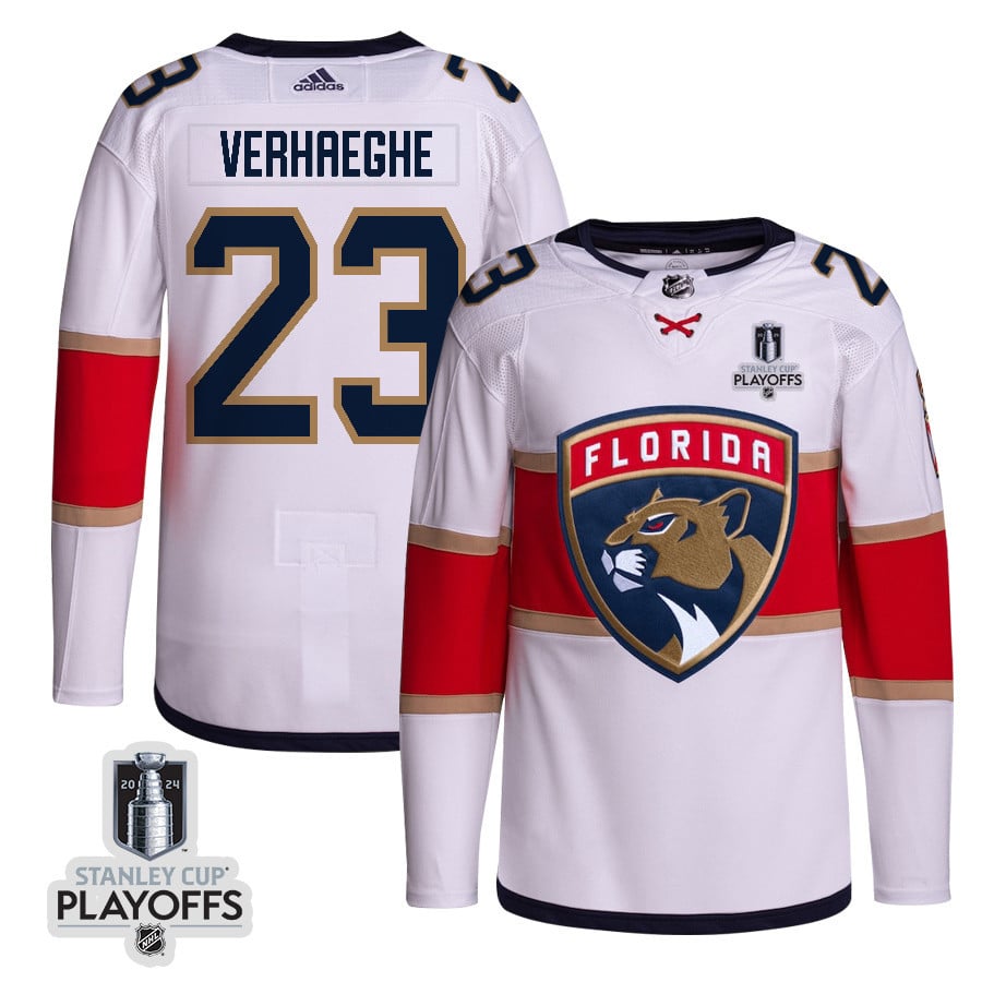 Carter Verhaeghe 23 Florida Panthers 2024 Playoffs Patch Away Custom White NHL Jersey Men's