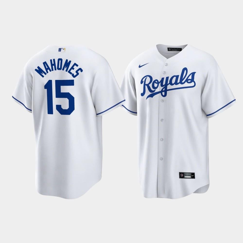 Patrick Mahomes 15 Kansas City Royals White Home Player MLB Jersey Men's