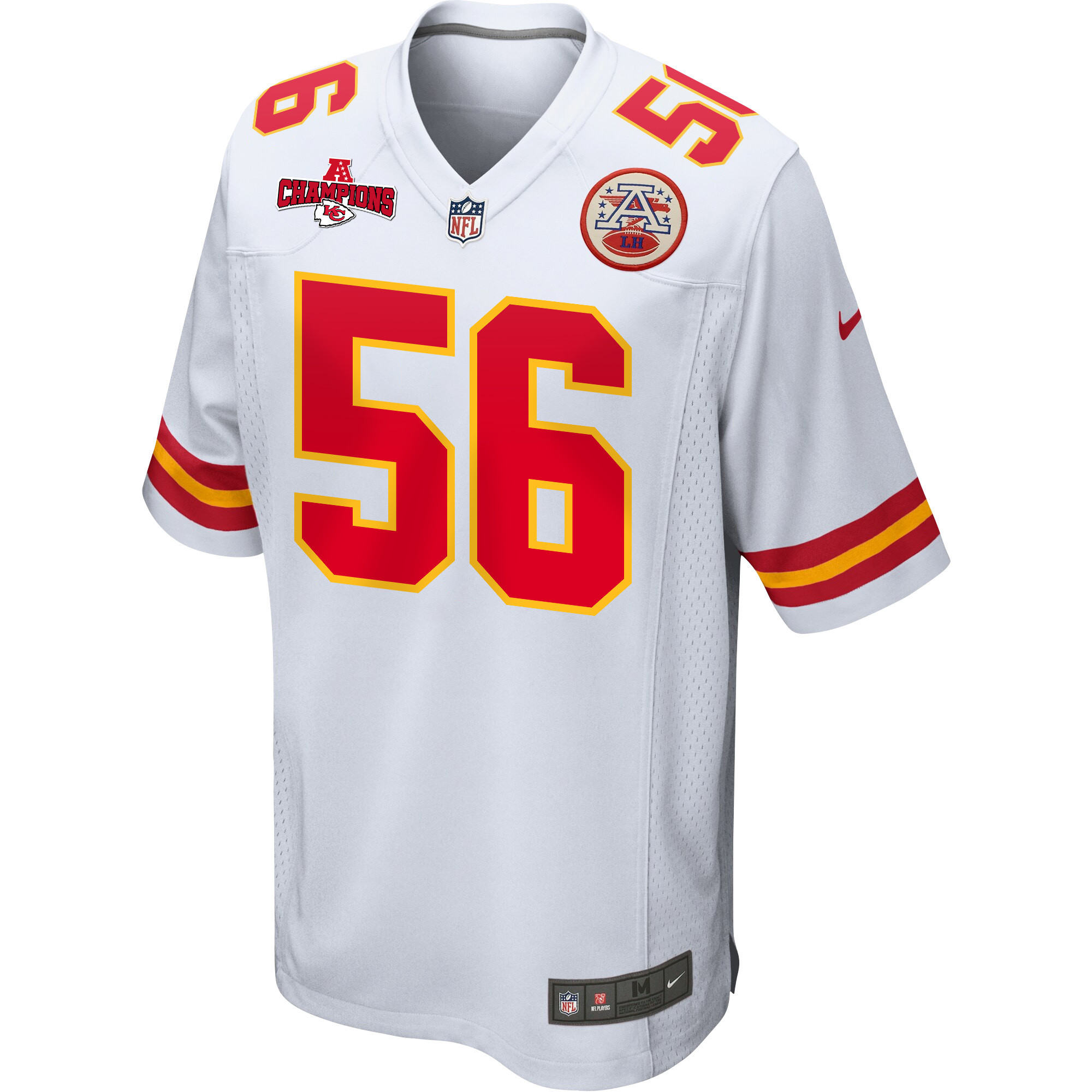 George Karlaftis 56 Kansas City Chiefs AFC Champions Patch Game White NFL Jersey Men's
