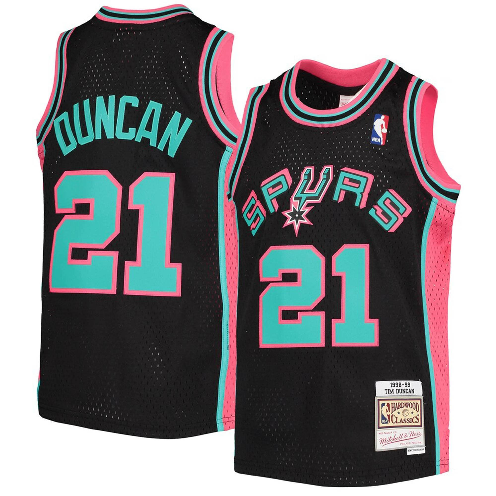 Tim Duncan San Antonio Spurs Mitchell&Nes 1998-99 Hardwood Classics Reload Black NBA Jersey Youth