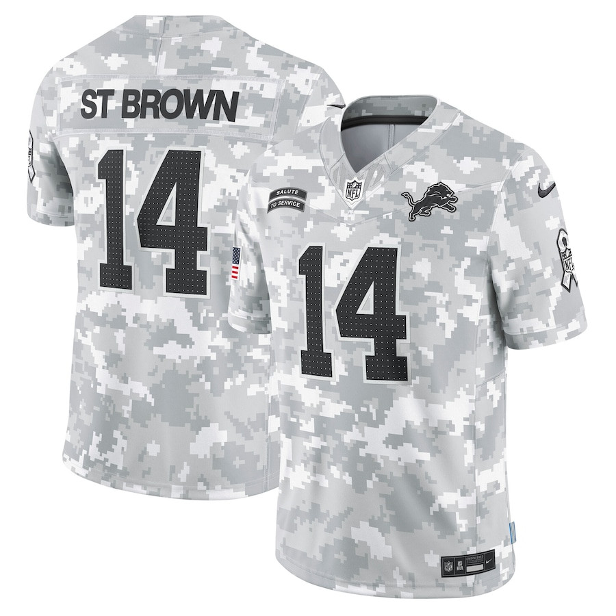Amon-Ra St. Brown 14 Detroit Lions 2024 Salute to Service Limited Arctic Camo NFL Jersey Men's