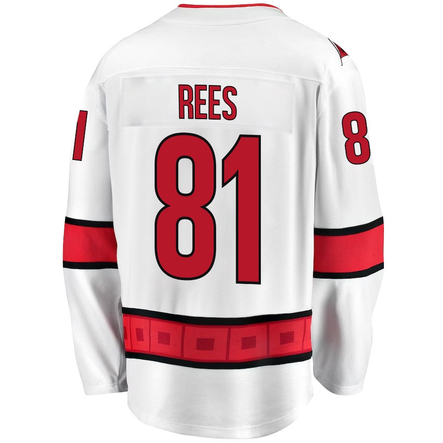 Jamieson Rees 81 Carolina Hurricanes Stanley Cup 2023 Playoffs Patch Away Breakaway White NHL Jersey Men's