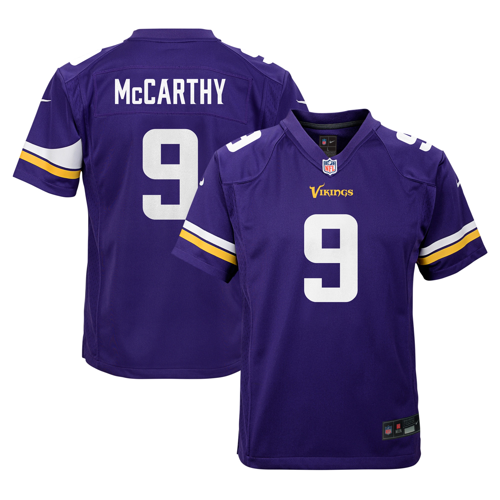 Minnesota Vikings J.J. McCarthy Purple Team Player Game NFL Jersey Youth