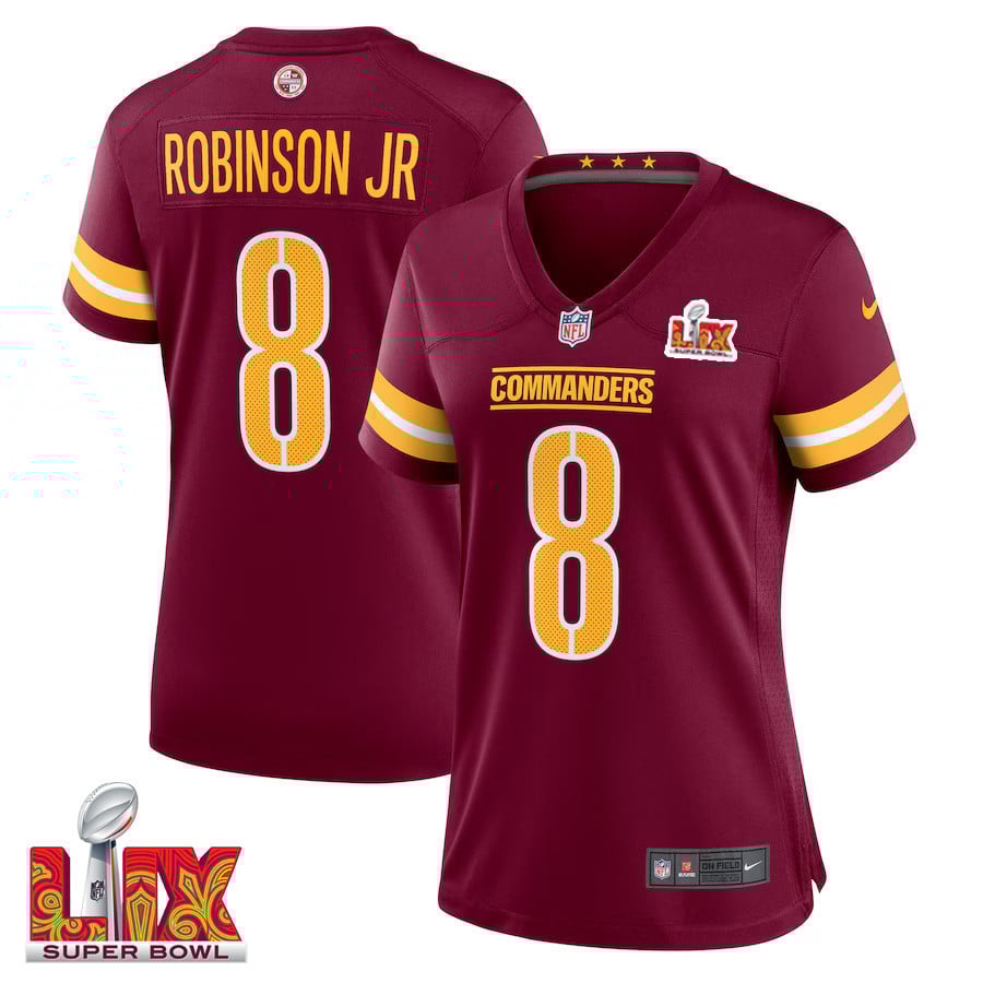 Brian Robinson #8 Washington Commanders Super Bowl LIX Burgundy NFL Jersey Women's