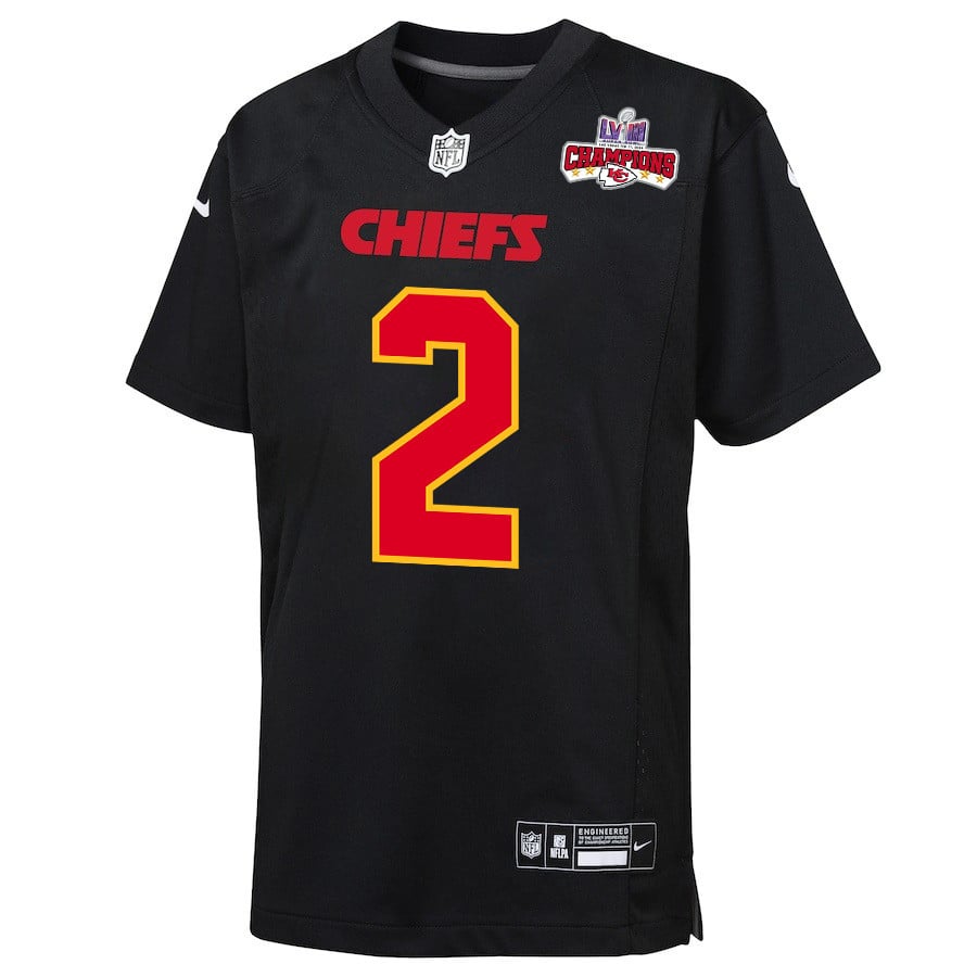 Joshua Williams 2 Kansas City Chiefs Super Bowl LVIII Champions 4 Stars Patch Fashion Game Carbon Black NFL Jersey Youth