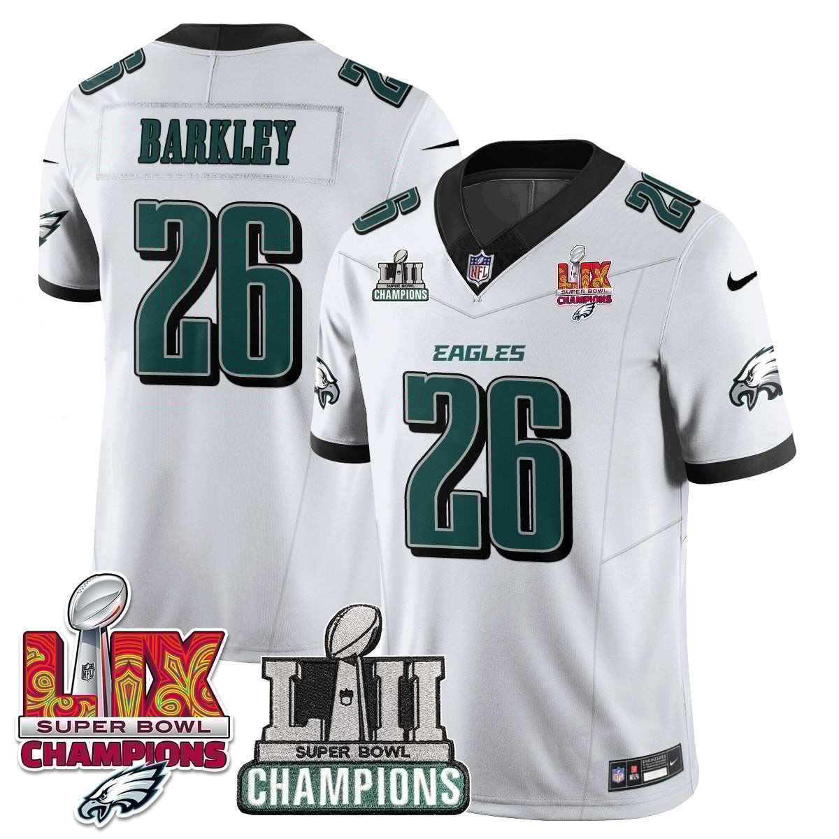 Saquon Barkley 26 Philadelphia Eagles LII-LIX Super Bowl Champions Vapor Limited White NFL Jersey Men's