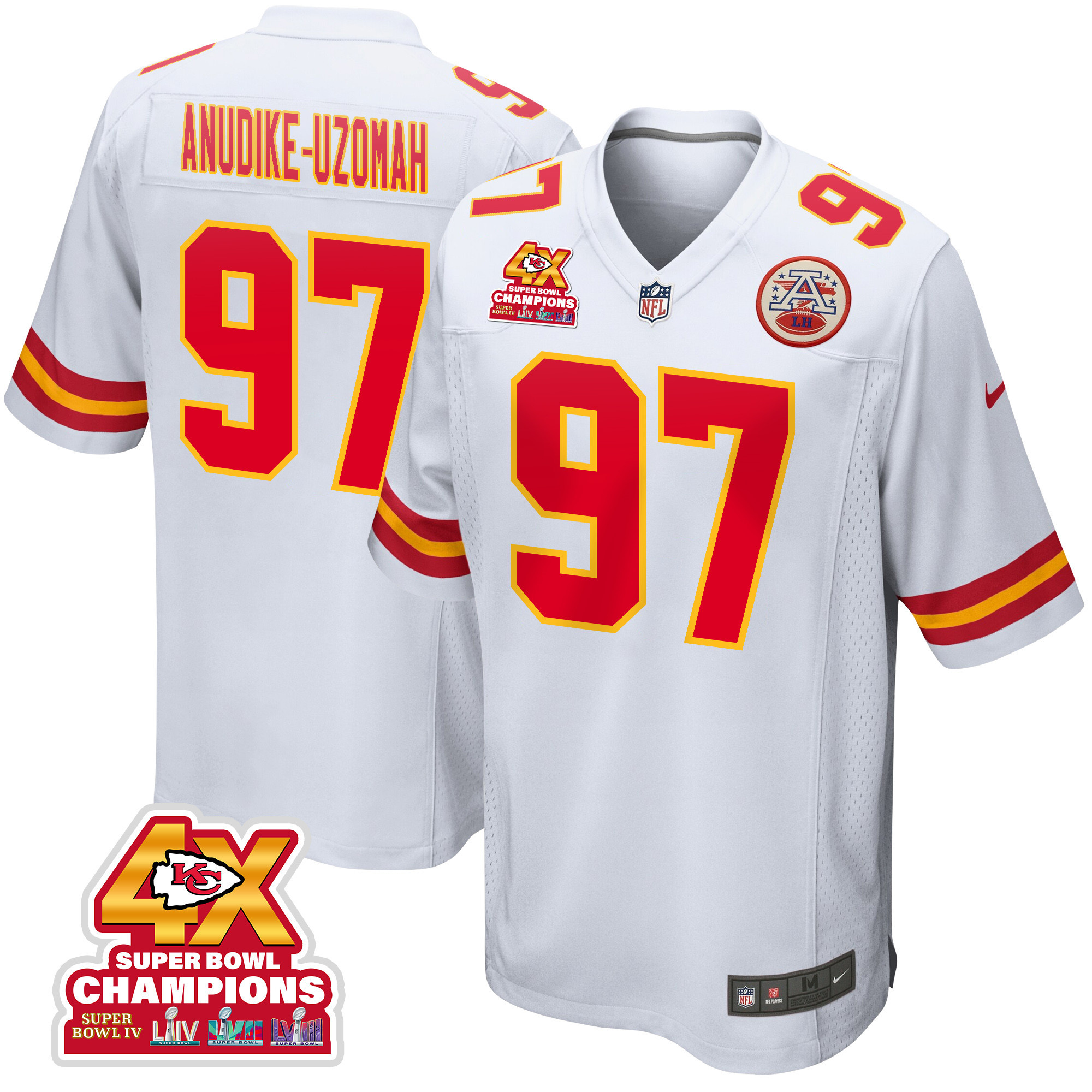 Felix Anudike-Uzomah 97 Kansas City Chiefs Super Bowl LVIII Champions 4X Game White NFL Jersey Men's