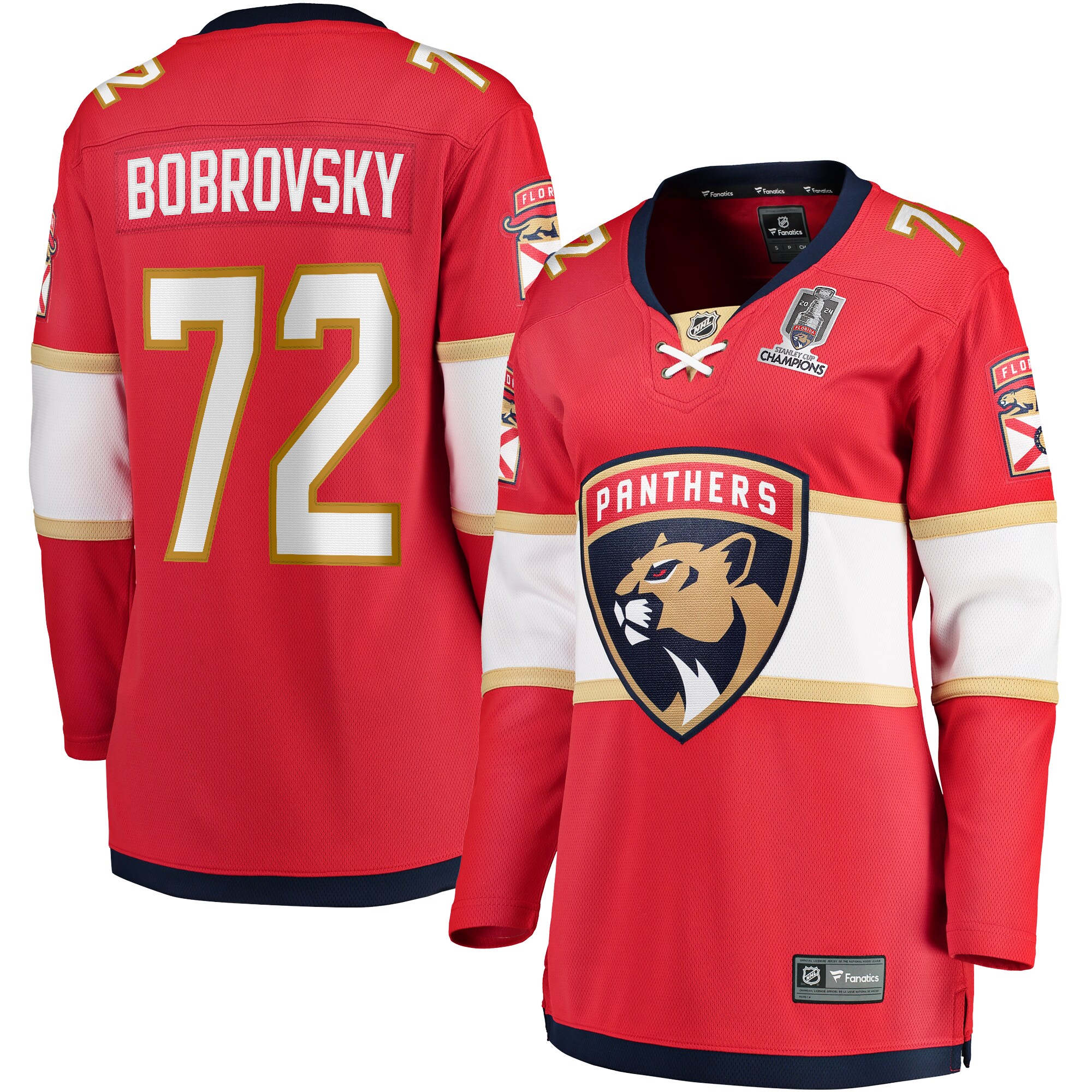 Florida Panthers Sergei Bobrovsky Red Home 2024 Stanley Cup Champions Breakaway Player NHL Jersey Women's