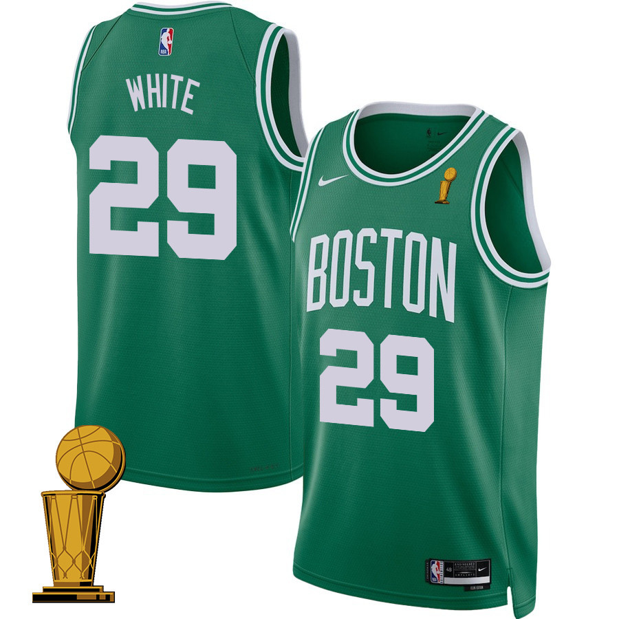 Derric White 29 Boston Celtics 2024 FINALS CHAMPIONS Icon Edition Kelly Green NBA Jersey Men's