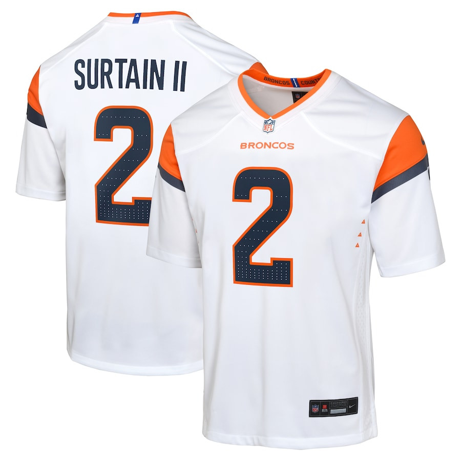 Patrick Surtain II 2 Denver Broncos Game White NFL Jersey Youth