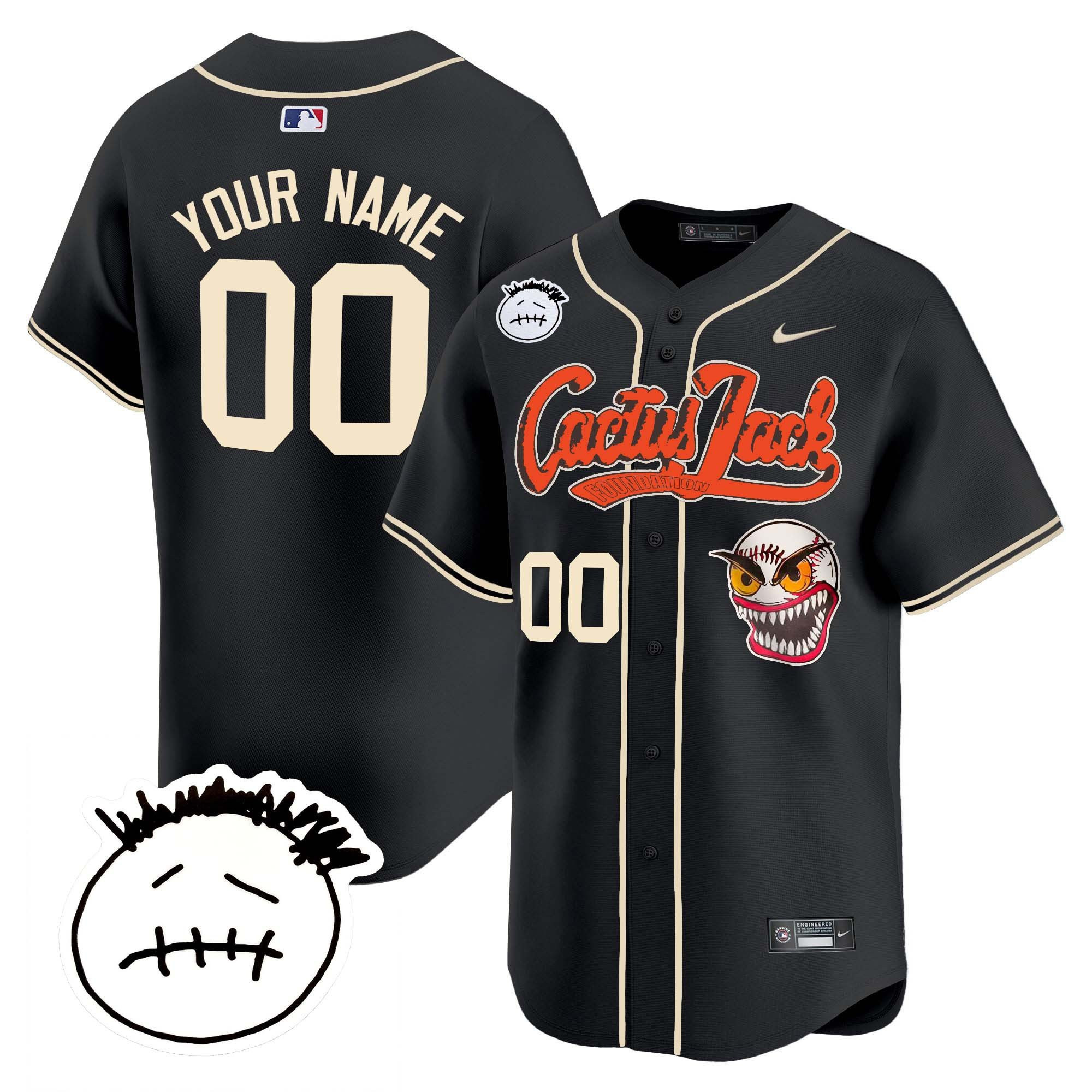 Houston Astros Cactus Jack Patch V3 Custom Black MLB Jersey Men's