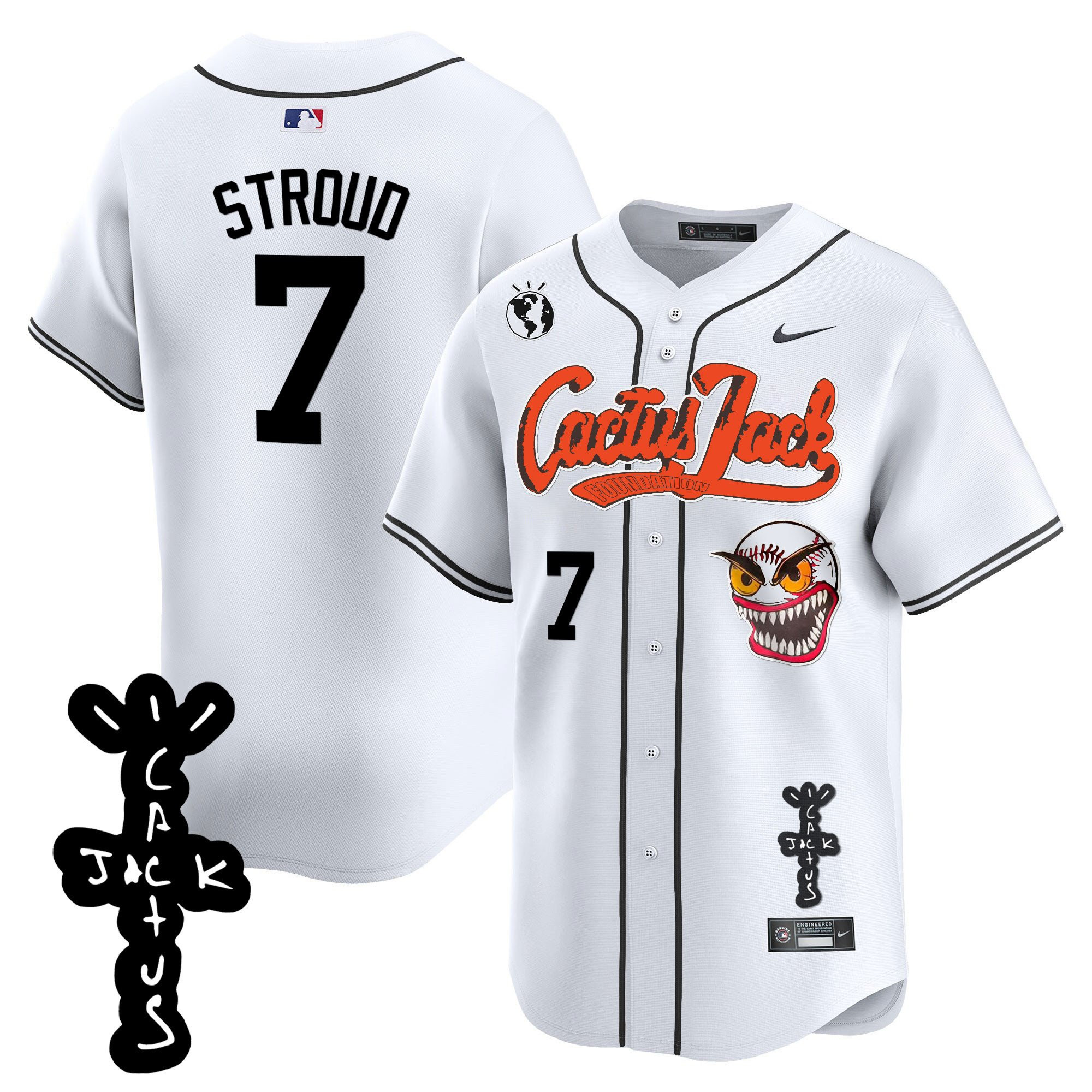 CJ Stroud 7 Houston Astros Cactus Jack Patch V2 White MLB Jersey Men's
