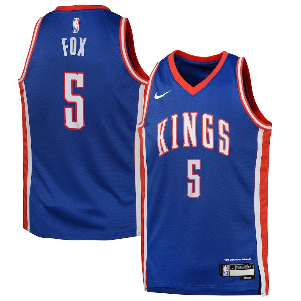 De'Aaron Fox 5 Sacramento Kings 2024/25 Swingman Playe City Edition Blue NBA Jersey Youth