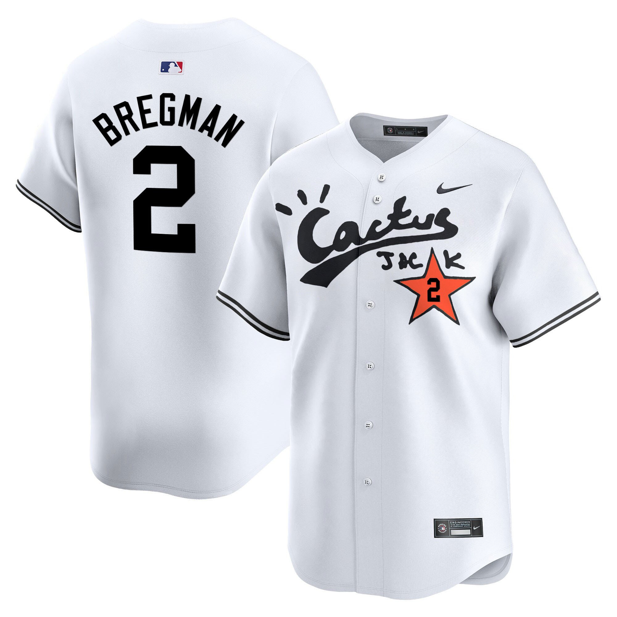 Alex Bregman 2 Houston Astros Cactus Jack White V2 Men MLB Jersey Men's