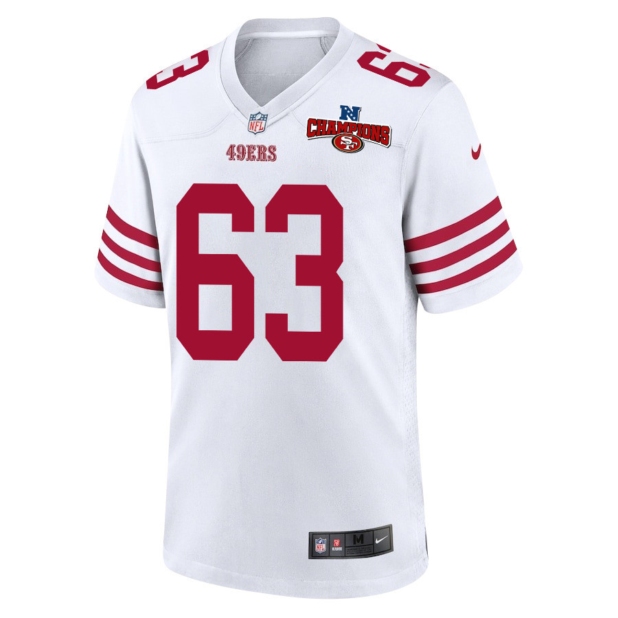 Nick Zakelj 63 San Francisco 49ers NFC Champions Patch Game White NFL Jersey Men's