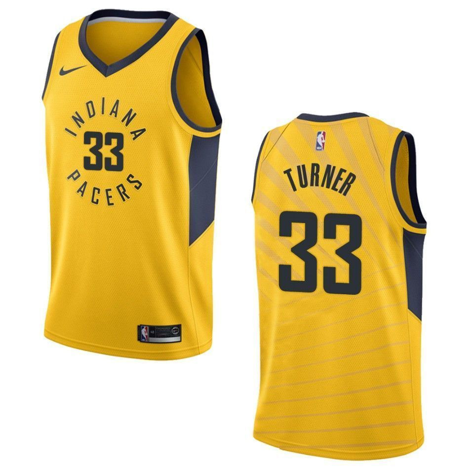 Indiana Pacers 33 Myles Turner Statement Swingman Gold NBA Jersey Men's