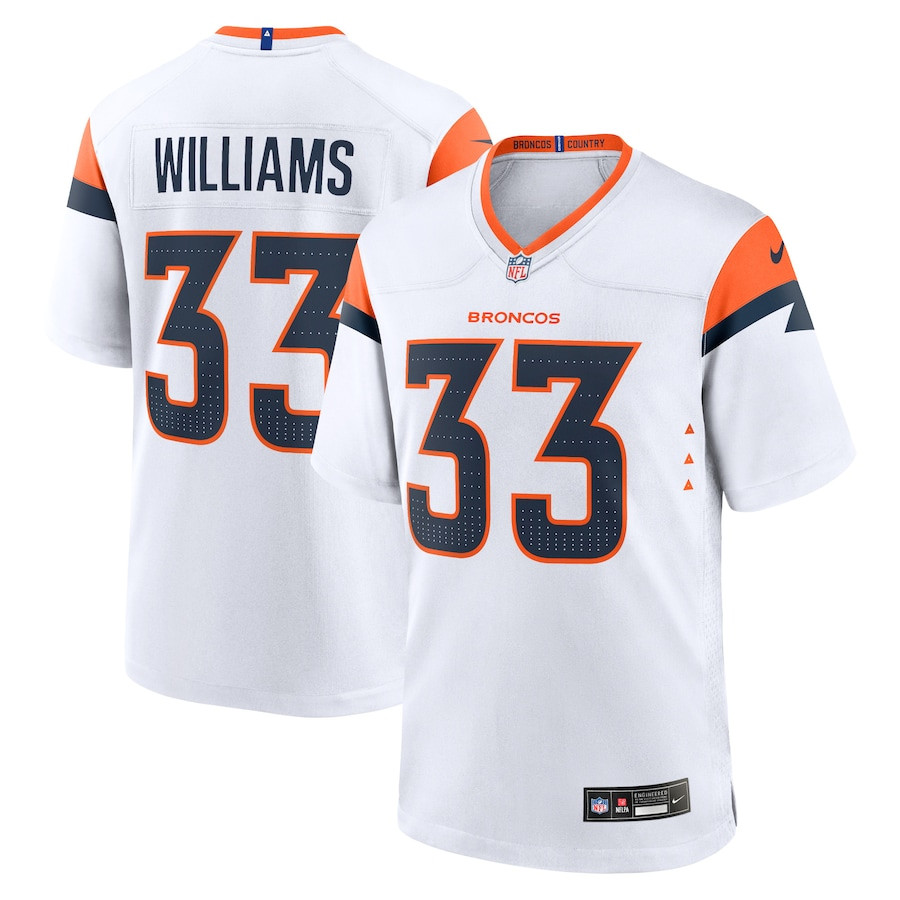 Javonte Williams 33 Denver Broncos Game White NFL Jersey Men's