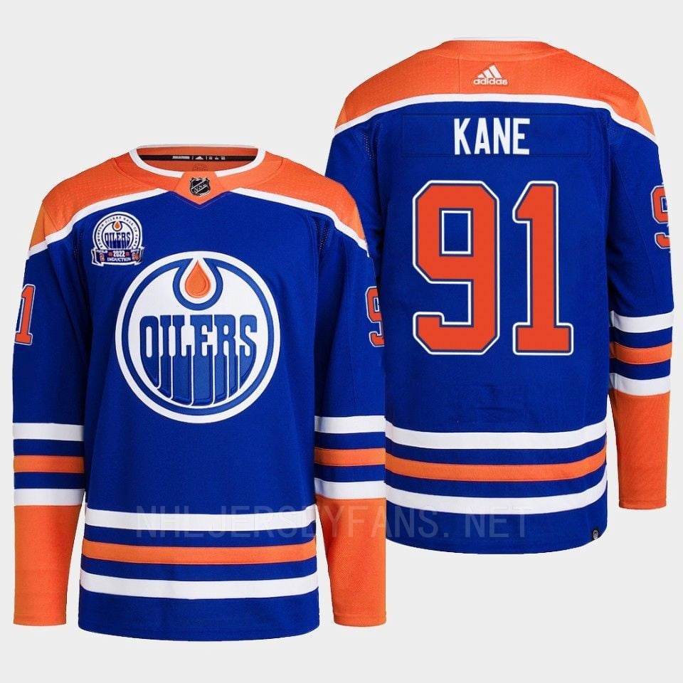 Edmonton Oilers Evander Kane 91 Royal Primegreen Lee Ryan Hall Of Fame Patch 2022 NHL Jersey Men's