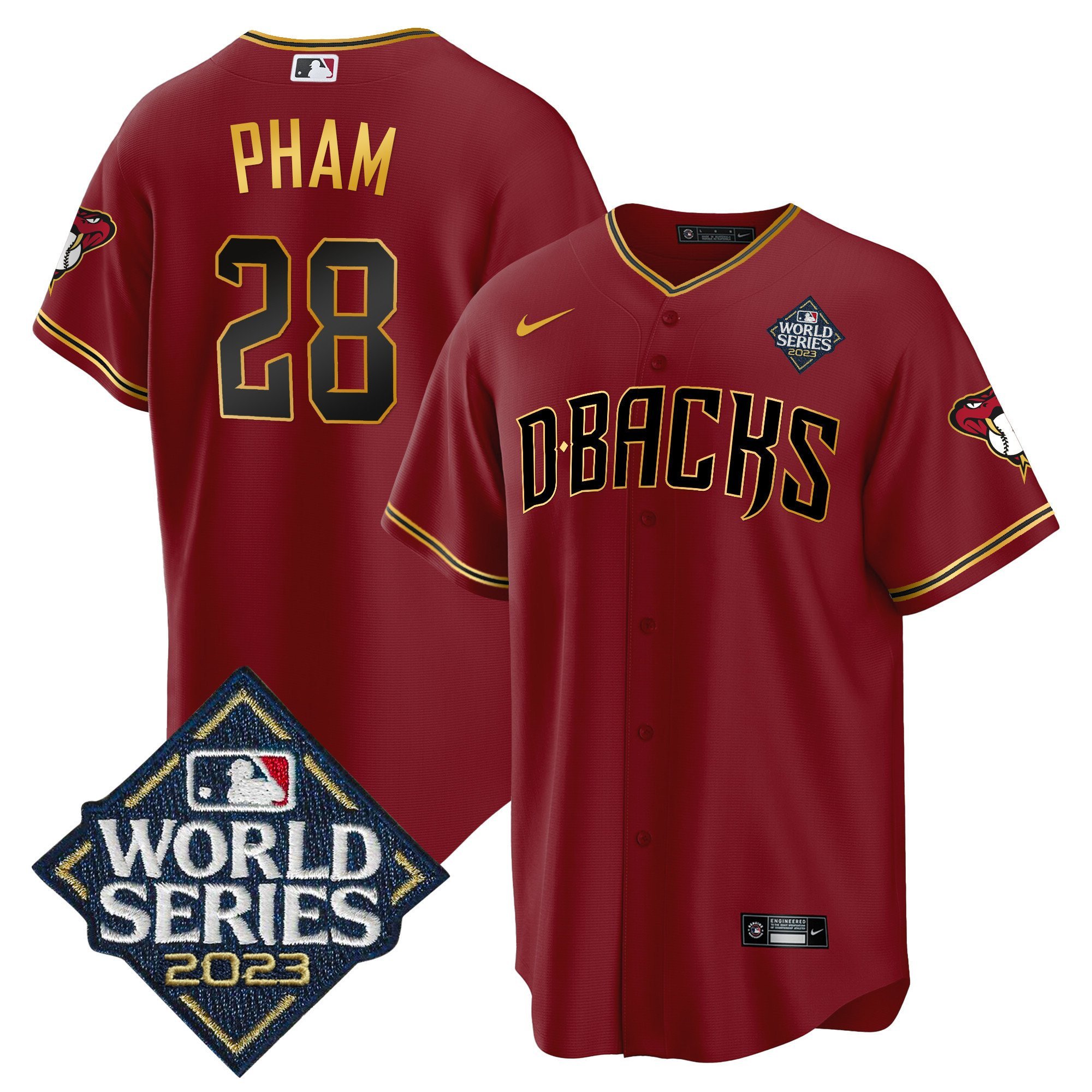 Tommy Pham 28 Arizona Diamondbacks 2023 World Series Crimson Gold MLB Jersey Men's