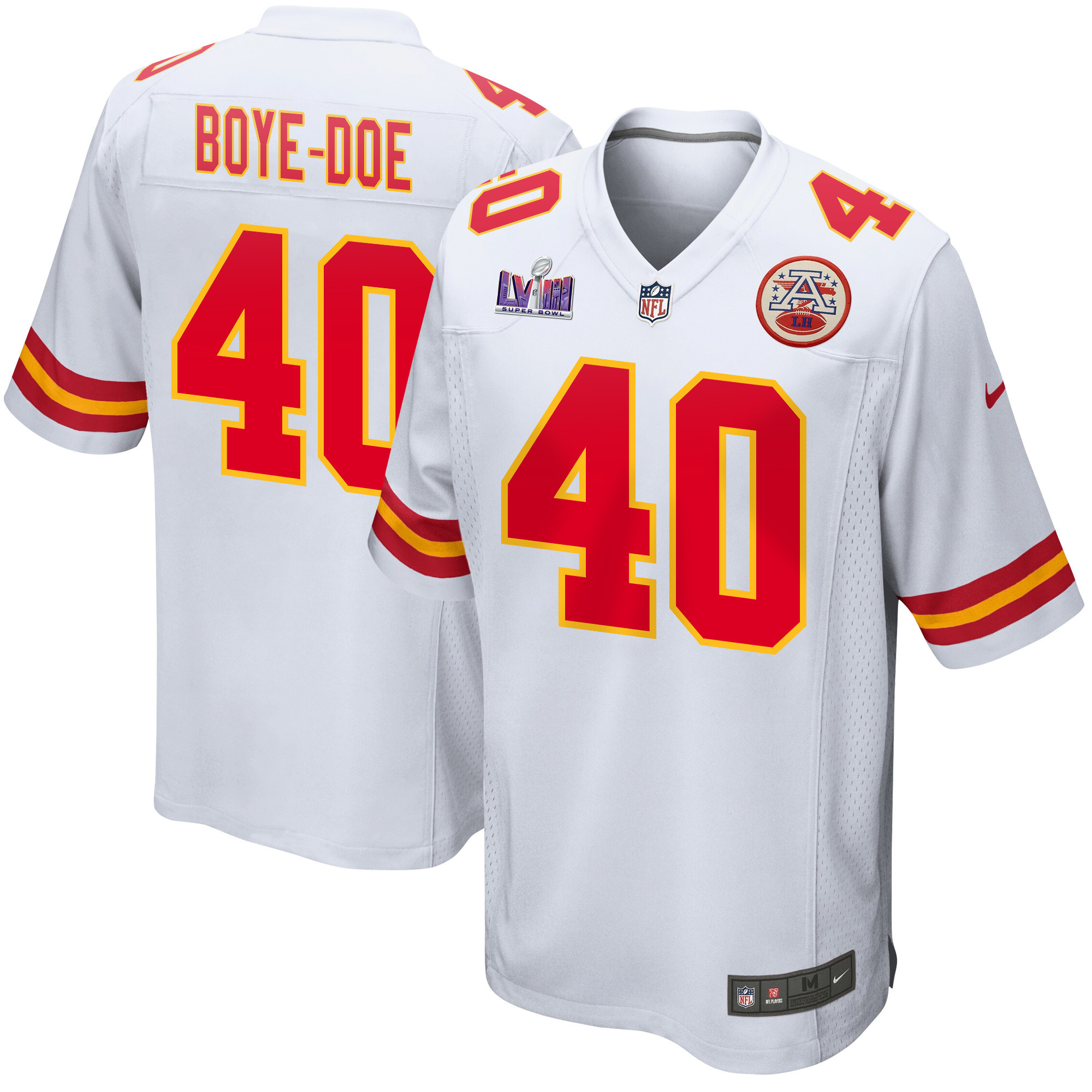 Ekow Boye-Doe 40 Kansas City Chiefs Super Bowl LVIII Patch Game White NFL Jersey Men's