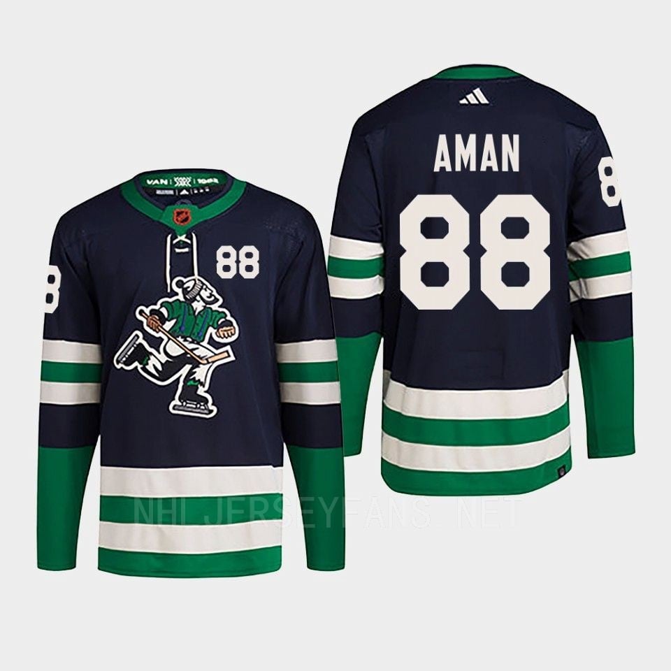 Nils Aman 88 Reverse Retro 2.0 2022 Vancouver Canucks Navy Primegreen NHL Jersey Men's