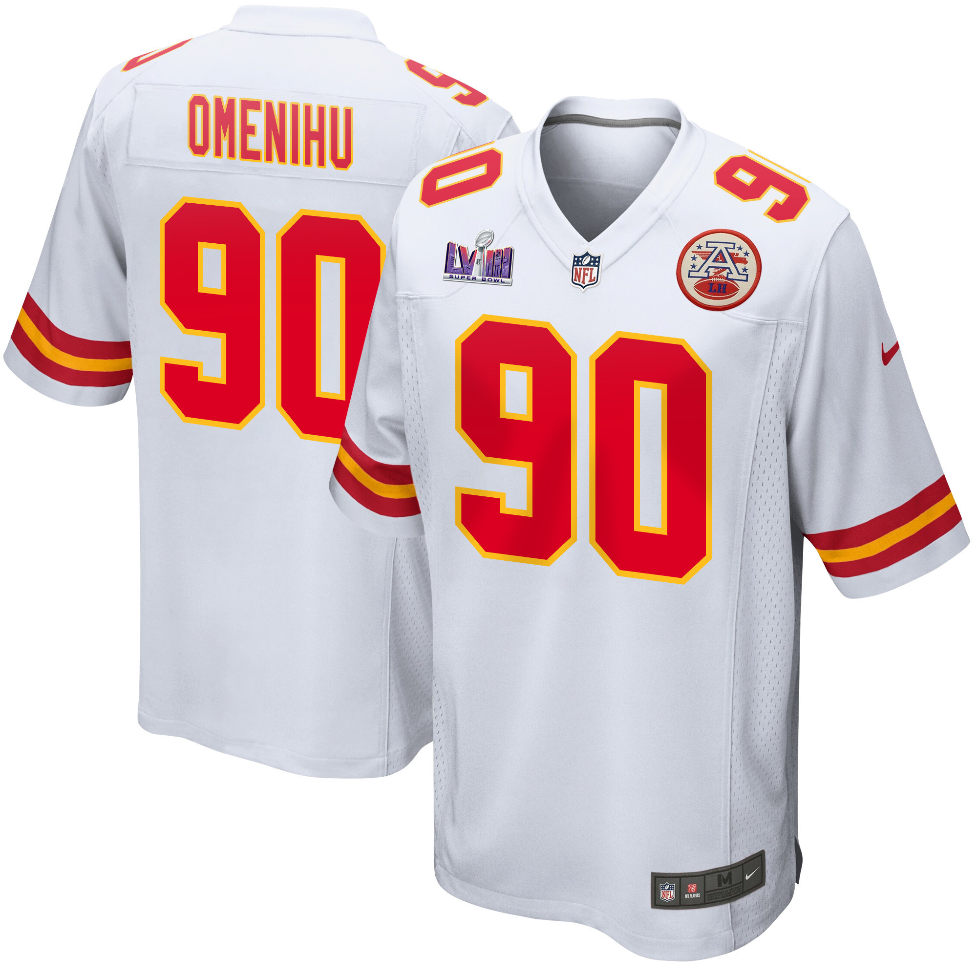 Charles Omenihu 90 Kansas City Chiefs Super Bowl LVIII Patch Game White NFL Jersey Men's