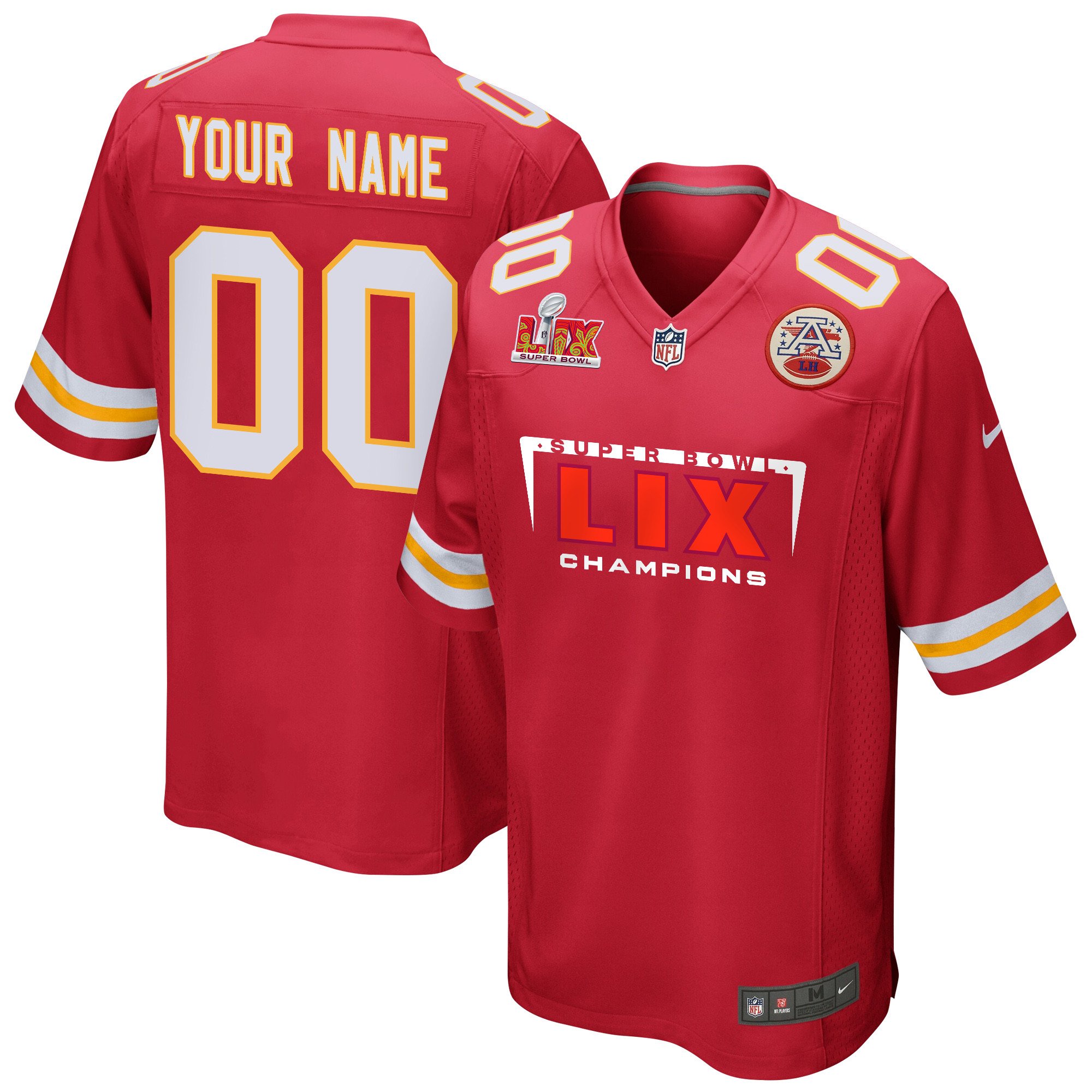 Kansas City Chiefs Super Bowl LIX Champions Simple Style V2 Game Custom Red NFL Jersey Men's